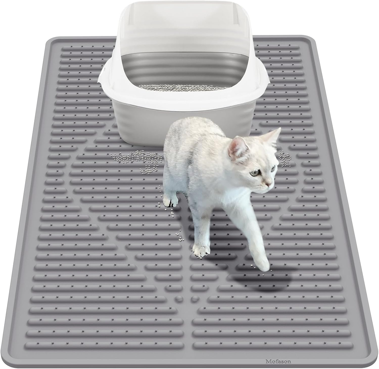Mofason Rubber Cat Litter Mat Litter Box Mat – Grey Silicone Litter Catcher