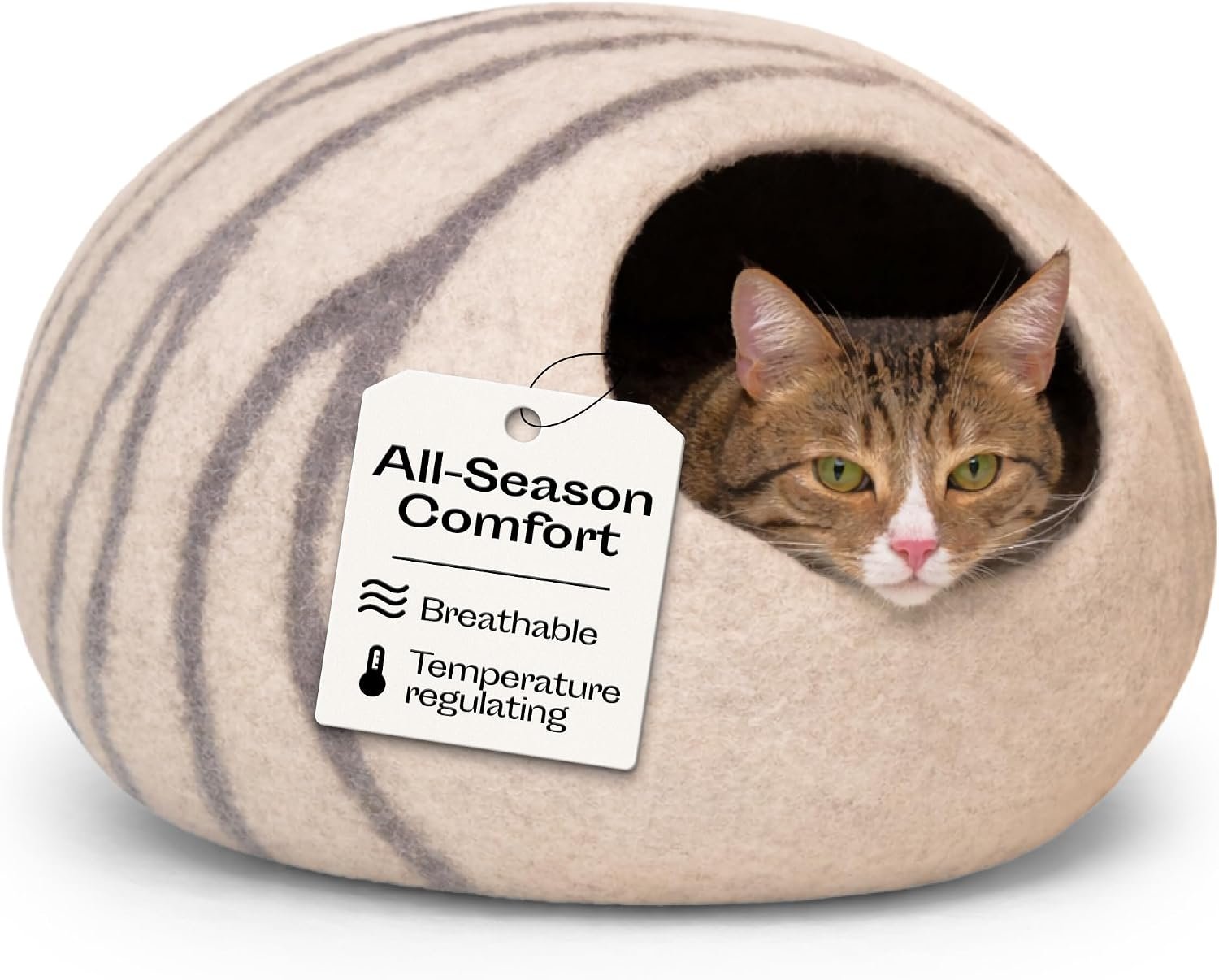 MEOWFIA Cat Cave – Merino Wool Bed for Indoor Cats (Light Gray, Medium)