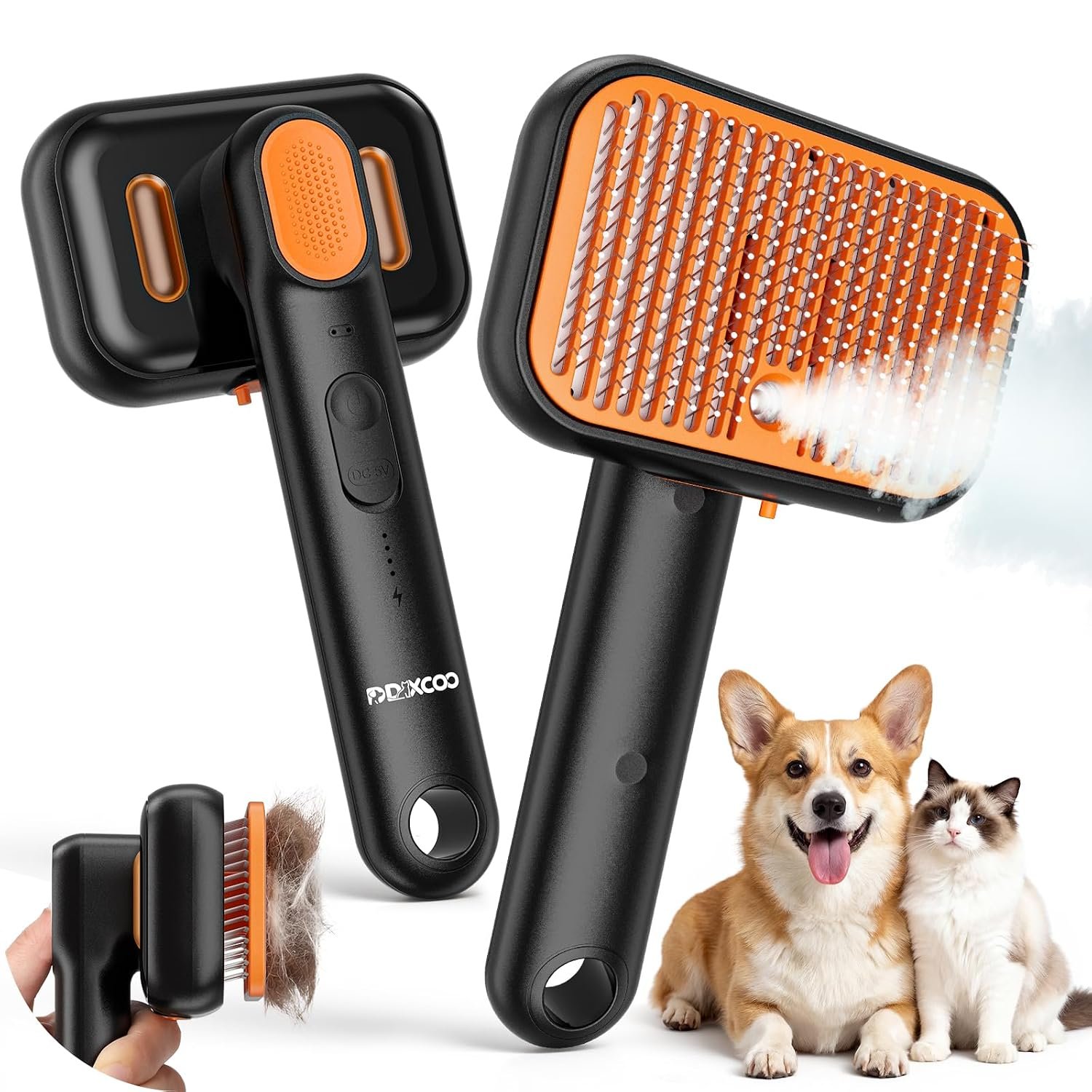 Steam Cat Brush for Shedding, Self-Cleaning Deshedding Grooming Comb