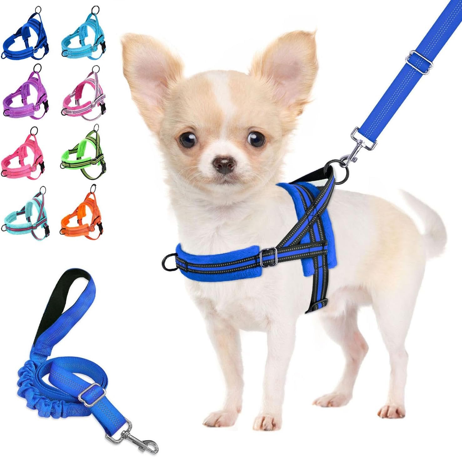 Lukovee Small Dog Harness and Leash Set, No Pull Soft Padded Vest | Both Neck & Chest Adjustable, Reflective, Puppy Harness with 4ft Lightweight Anti-Twist Dog Leash for Small Dogs (Blue, XXS)