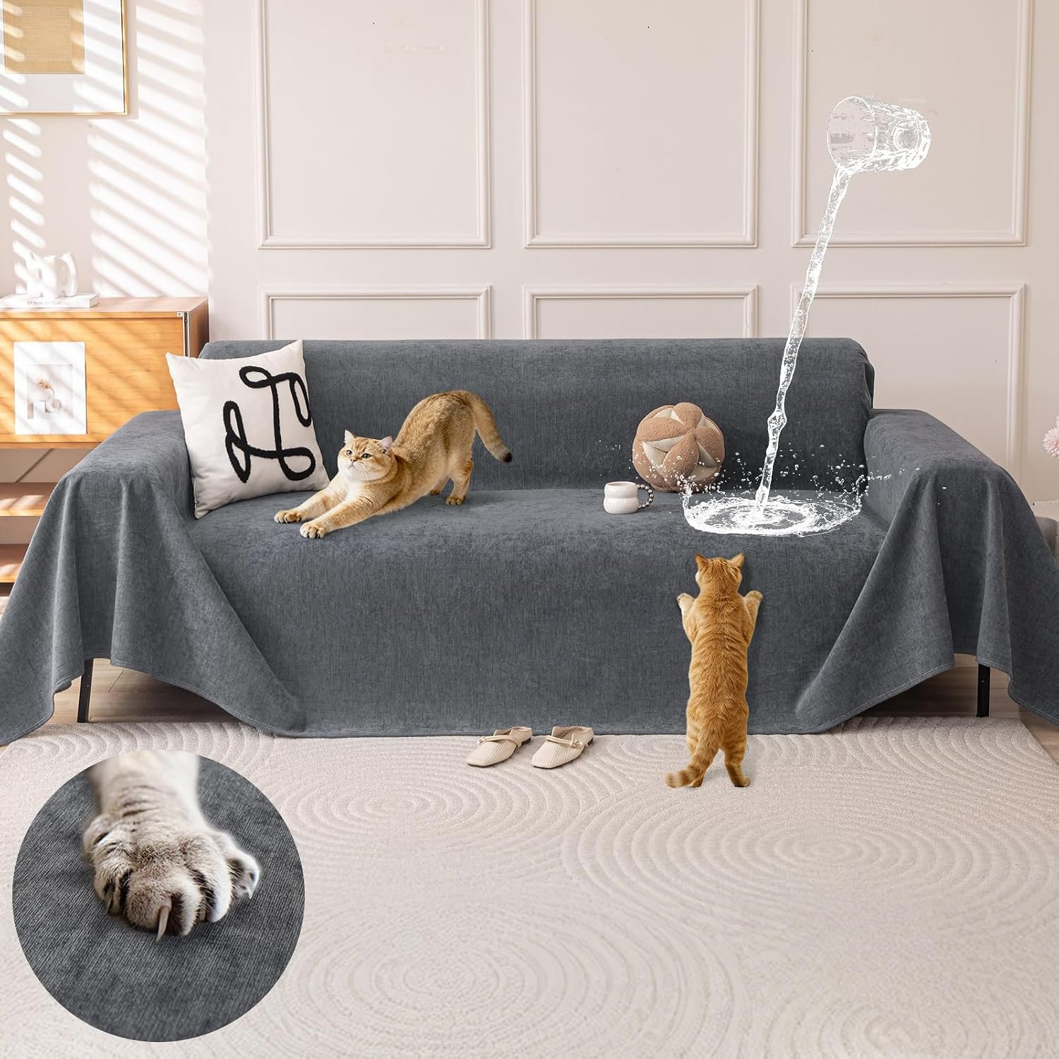 OstepDecor Waterproof Couch Covers for Pets, Couch Protector from Cat Claws