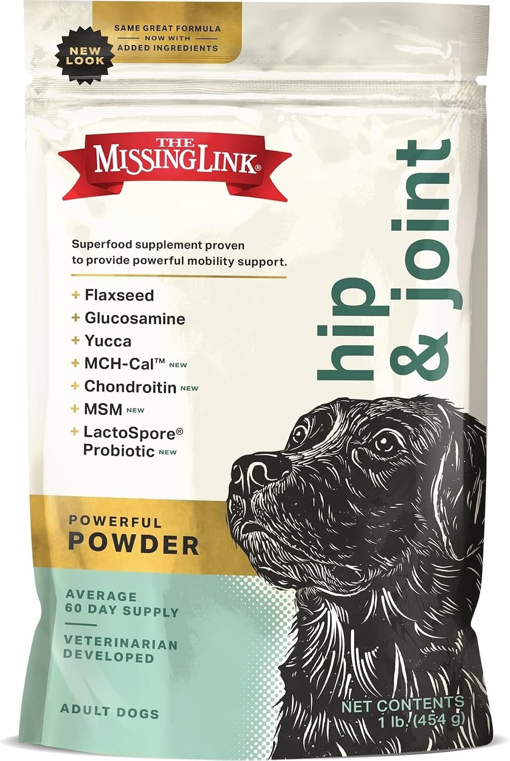 The Missing Link Hip & Joint + Probiotics Supplement 1lb Bag – Superfood Powder for Dog Cartilage & Bone Health, Joint Mobility & Flexibility | Supports Joint Mobility & Flexibility, Eases Stiffness, Promotes Cartilage Development & Bone Health, Probiotics, Chondroitin