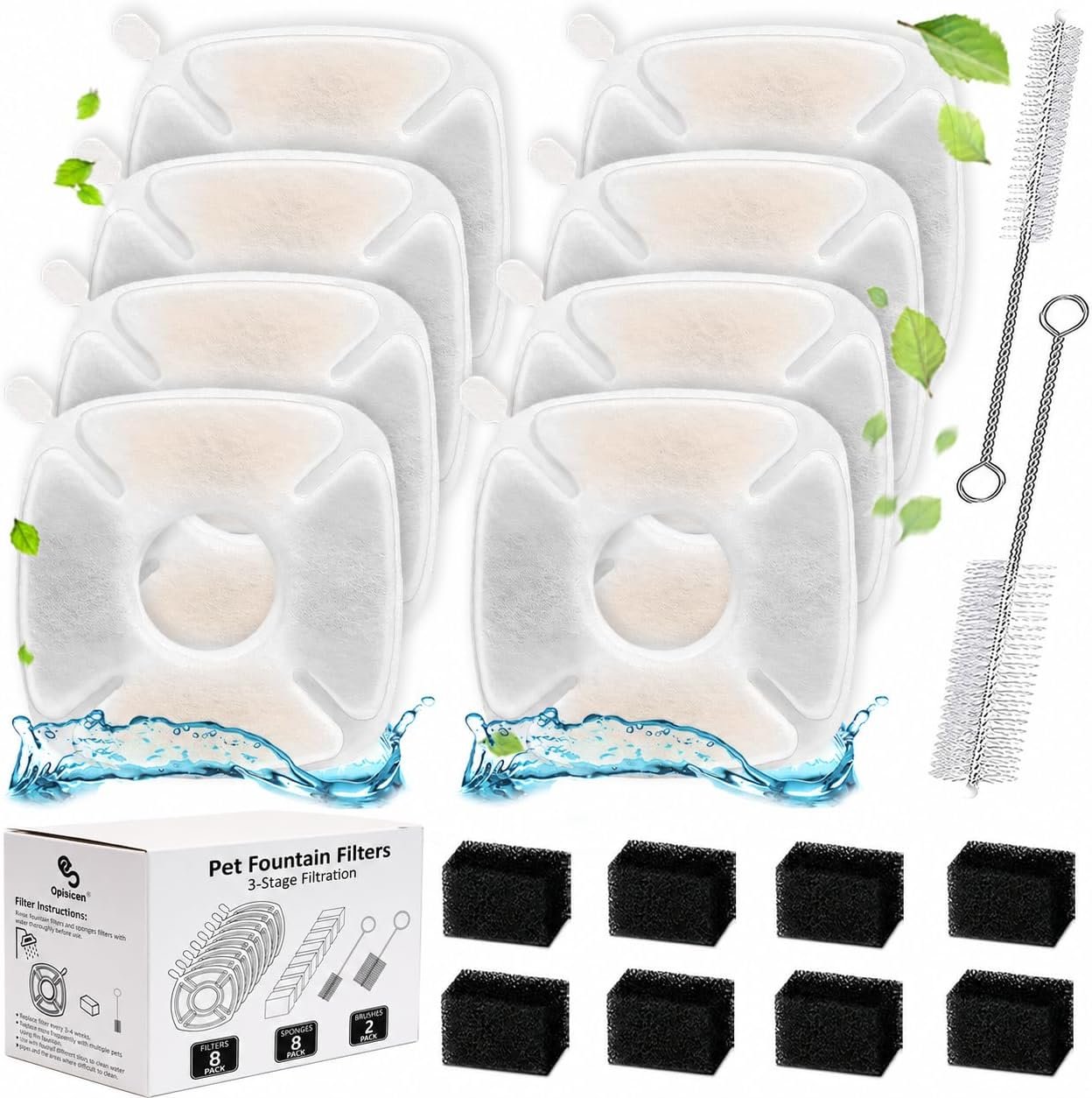 18 Pcs Cat Water Fountain Filters Replacement Compatible with VEKEN 95oz/2.8L Cat Water Fountain Filters Automatic Dog Water Fountain Filters Pet Fountain