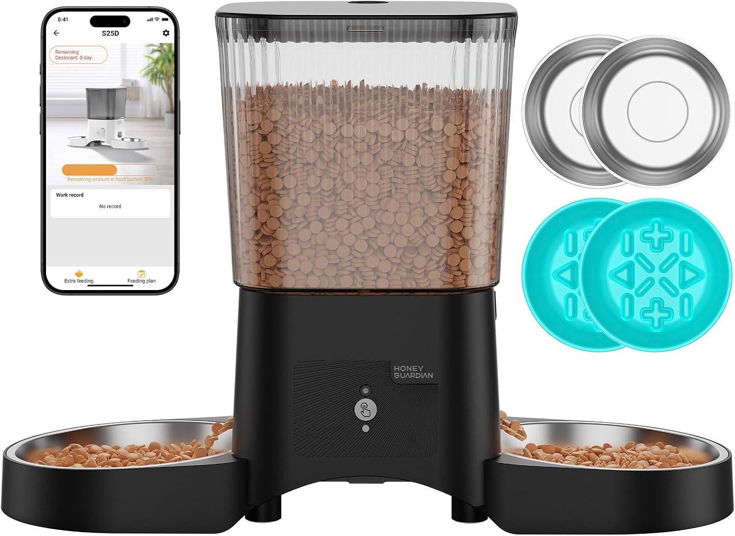 HoneyGuaridan Automatic Cat Feeder for 2 Cats,2.4G/5G WiFi APP Control