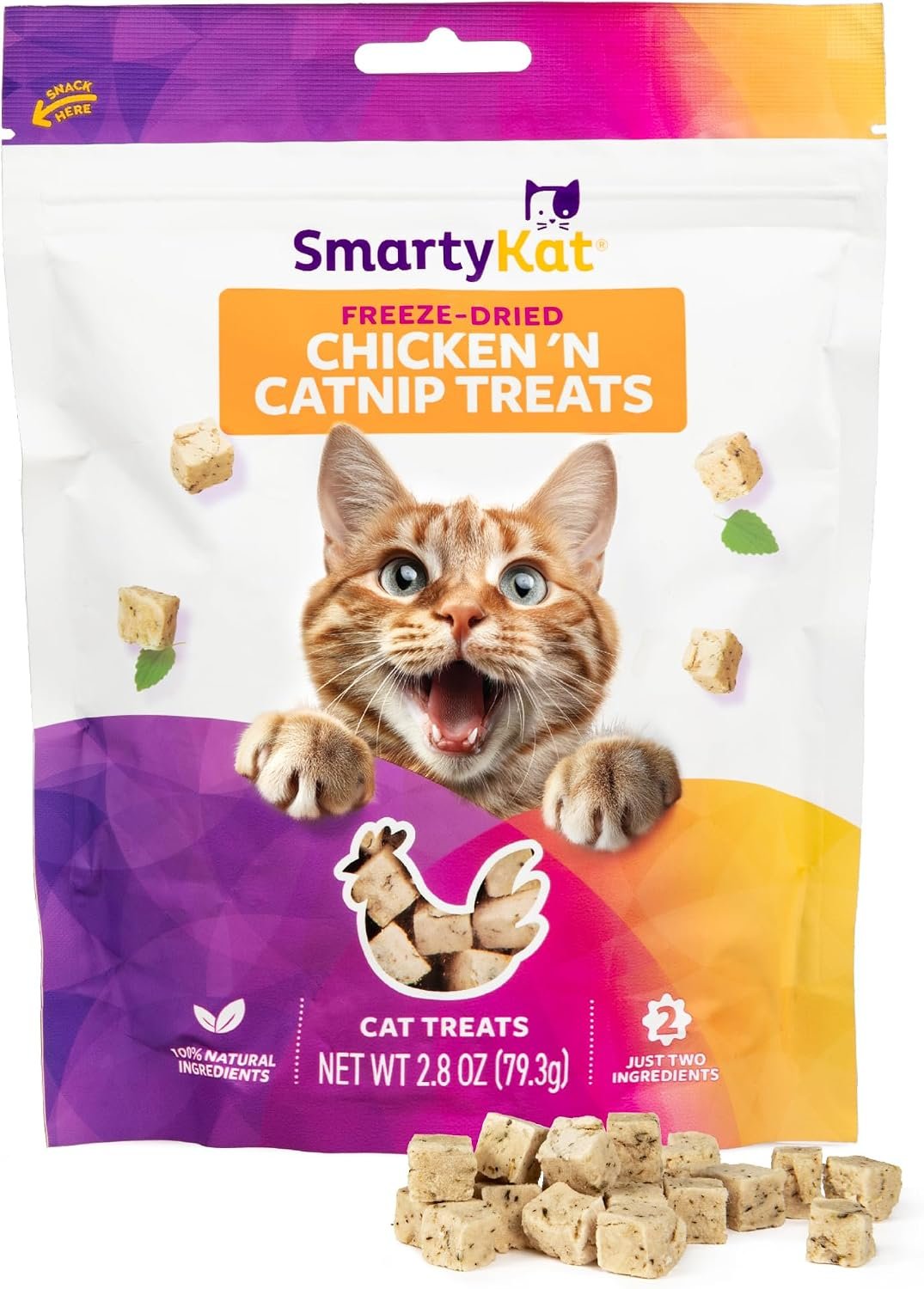 SmartyKat Freeze Dried Real Chicken & Catnip Crunchy Cube Treats for Cats, 2.8 oz Bag
