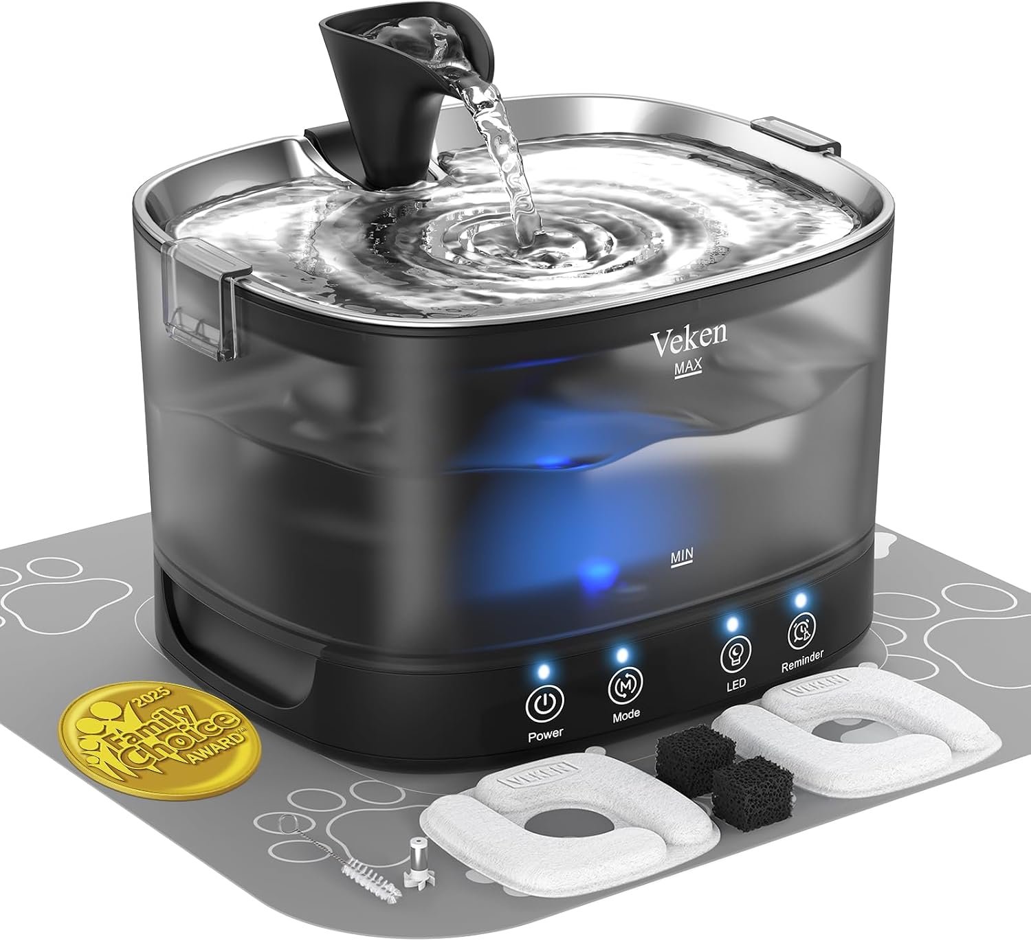 Veken 85oz/2.5L Cordless Cat Water Fountain for Cats, Dogs, Pets, Black