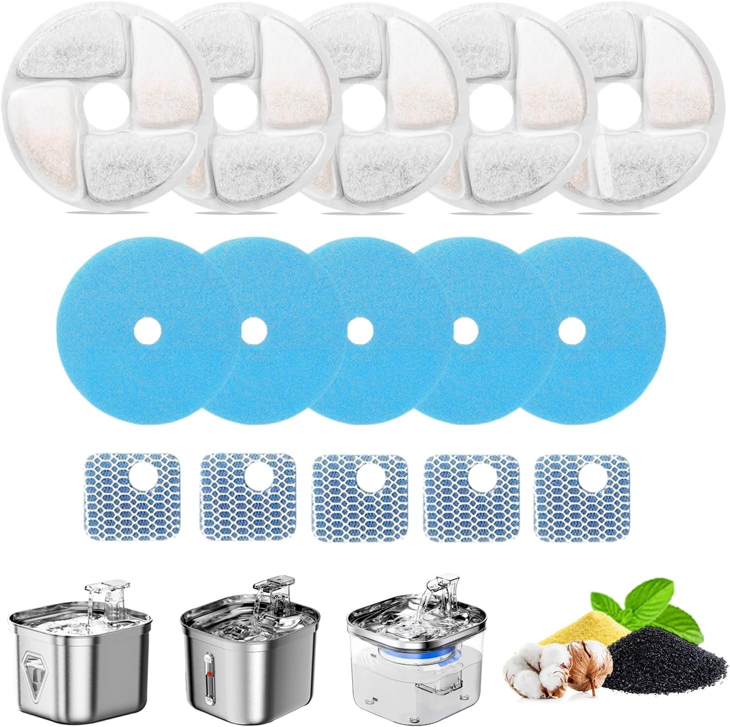 Cat Water Fountain Filter Replacement for Square 2.2L/73oz Pet Fountain
