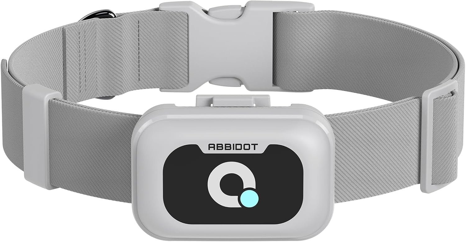 ABBIDOT GPS Tracker for Dogs – Real-Time Pet Tracker with Virtual Fence, Activity Monitor, Location History, Escape Alerts, 3-Mode Night Light, GPS Dog Tracker (Pale Grey)