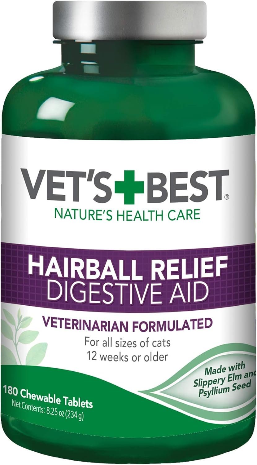 Vet’s Best Cat Hairball Relief Chewable Tablets, Digestive Aid, 180 Count