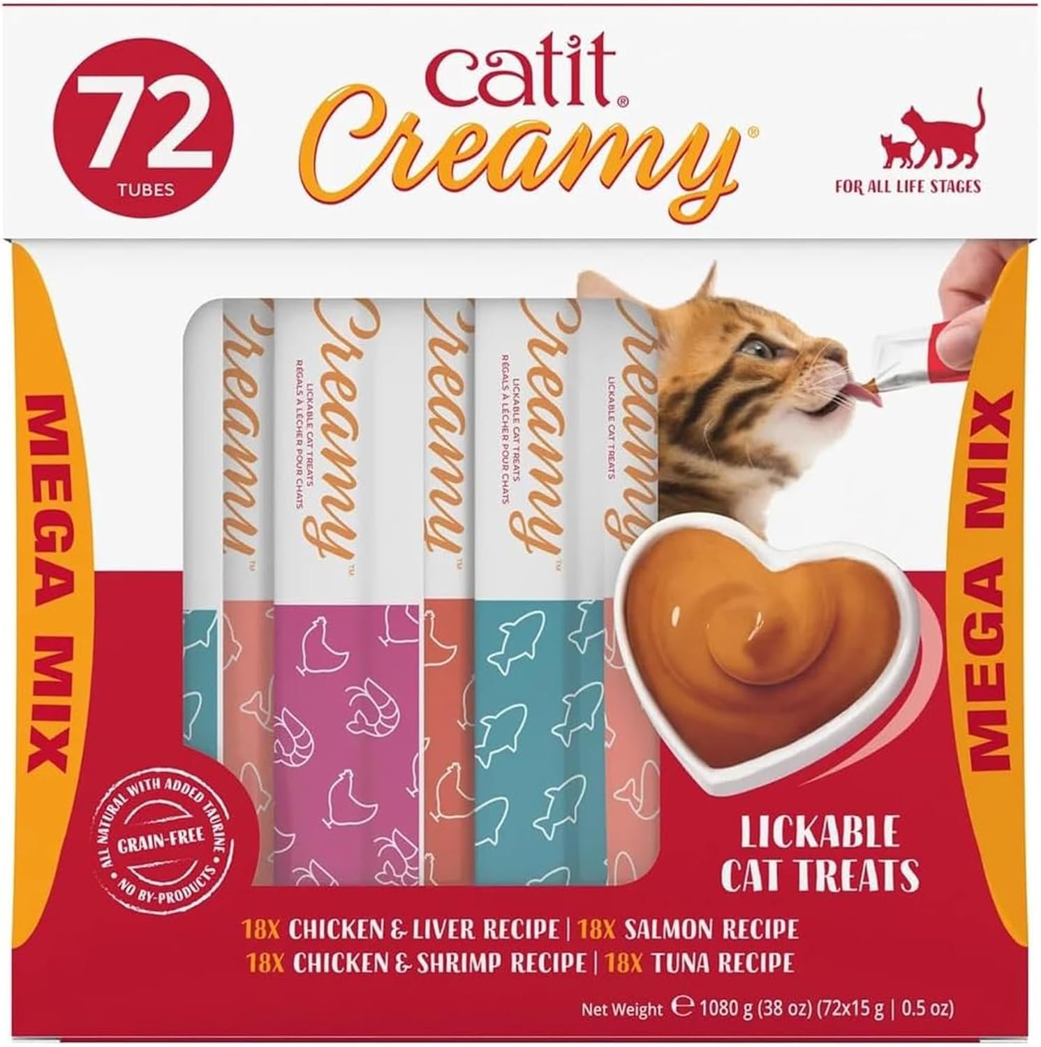 Catit Creamy Lickable Cat Treat, 72 Pack, 0.5 oz Each