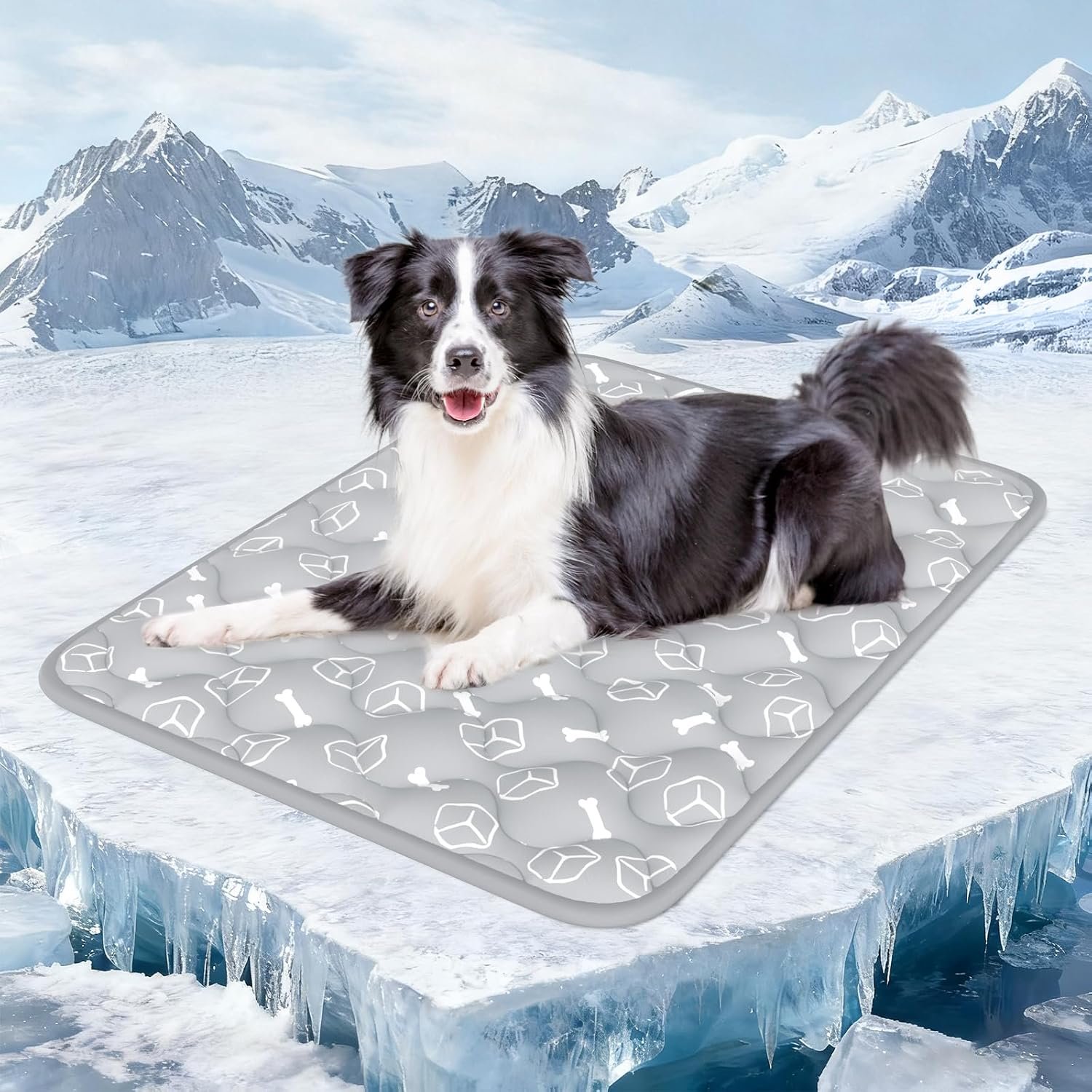 Rywell Dog Cooling Mat 2.0, Elegant Grey, 44″*32″ Thick & Durable Cooling Mat for Extra Large Dogs, Extended Cooling with Waterproof & Color-Changing Arc-Chill Fiber (Q-Max>0.5), Ideal for Summer