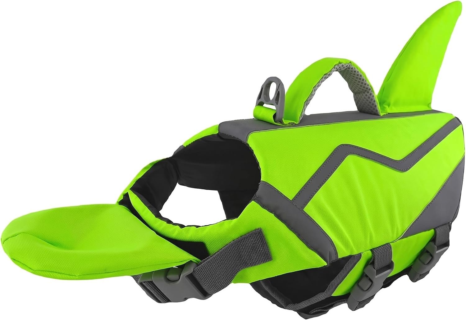 Doglay Shark Dog Life Jacket with Removable Chin Float, Bright Green, M