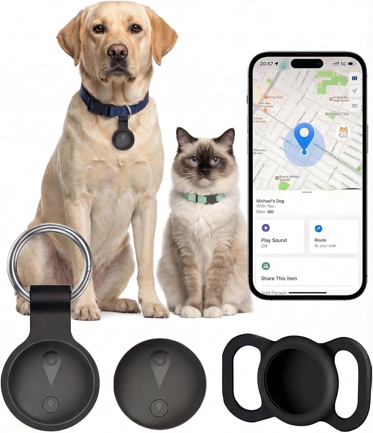 GPS Tracker for Dogs, Smart Dog Tracker with Real-Time Location, for Android and iPhone No Monthly Fee & No SIM Card- Pet Location Tracker with Holder, IP68 Waterproof, Indoor & Outdoor Pet Safety Use