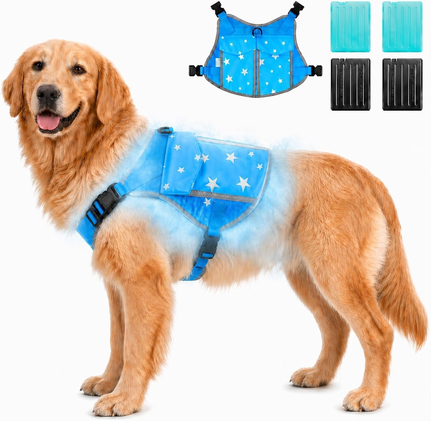 Cooling Dog Vest Harness with 4 Reusable Ice Packs, Helps Dog Heat Relief