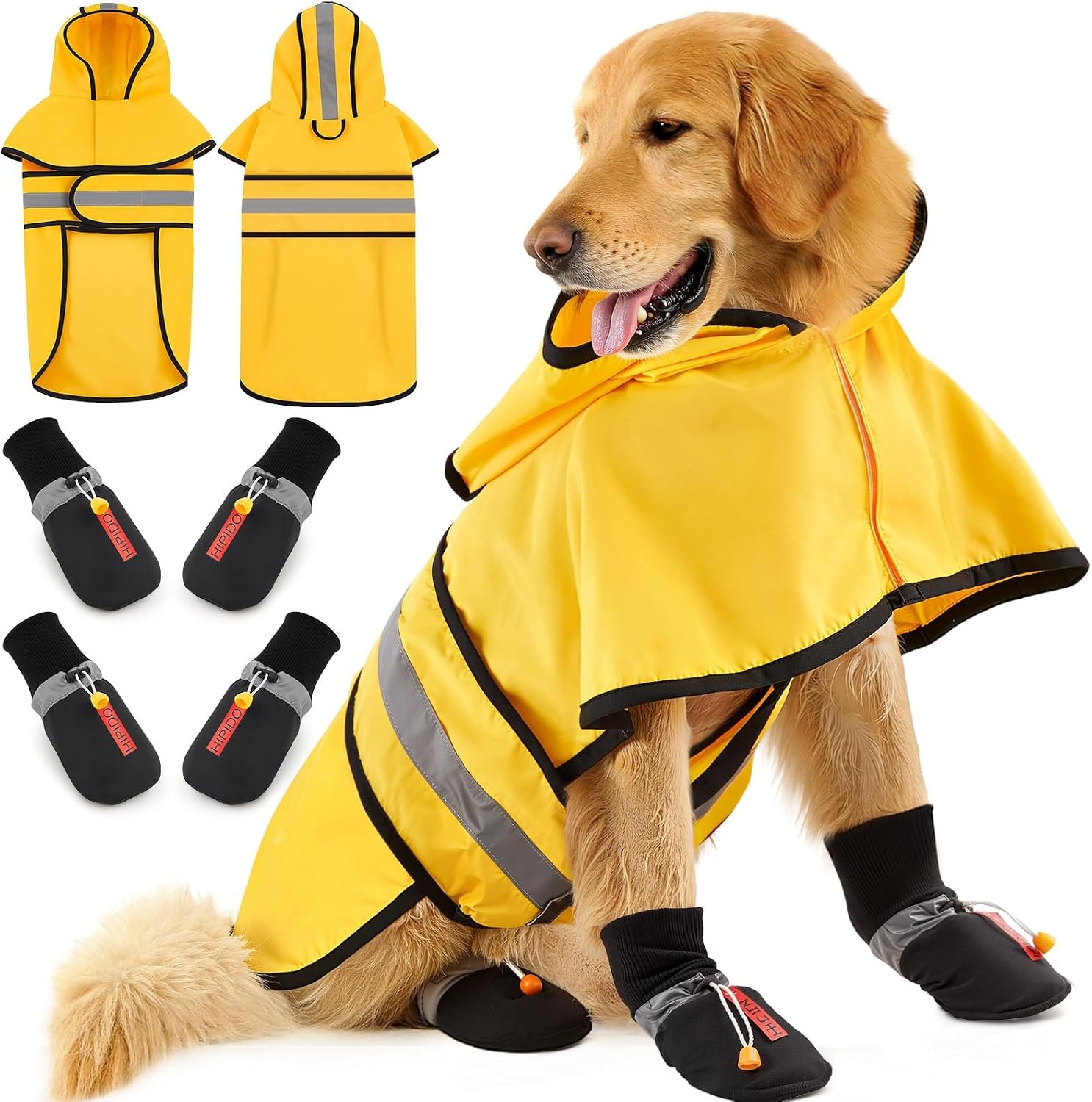 Waterproof Dog Raincoat Shoes 35-50lbs, Poncho Single Side