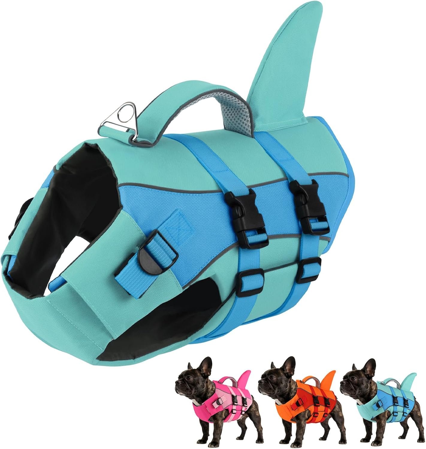 PETDSH Dog Life Jacket with Reflective Stripes, Shark Dog Life Vest for Swimming Boating with Superior Buoyancy and Rescue Handle for Small,Medium,Large Dogs (Blue, Medium)