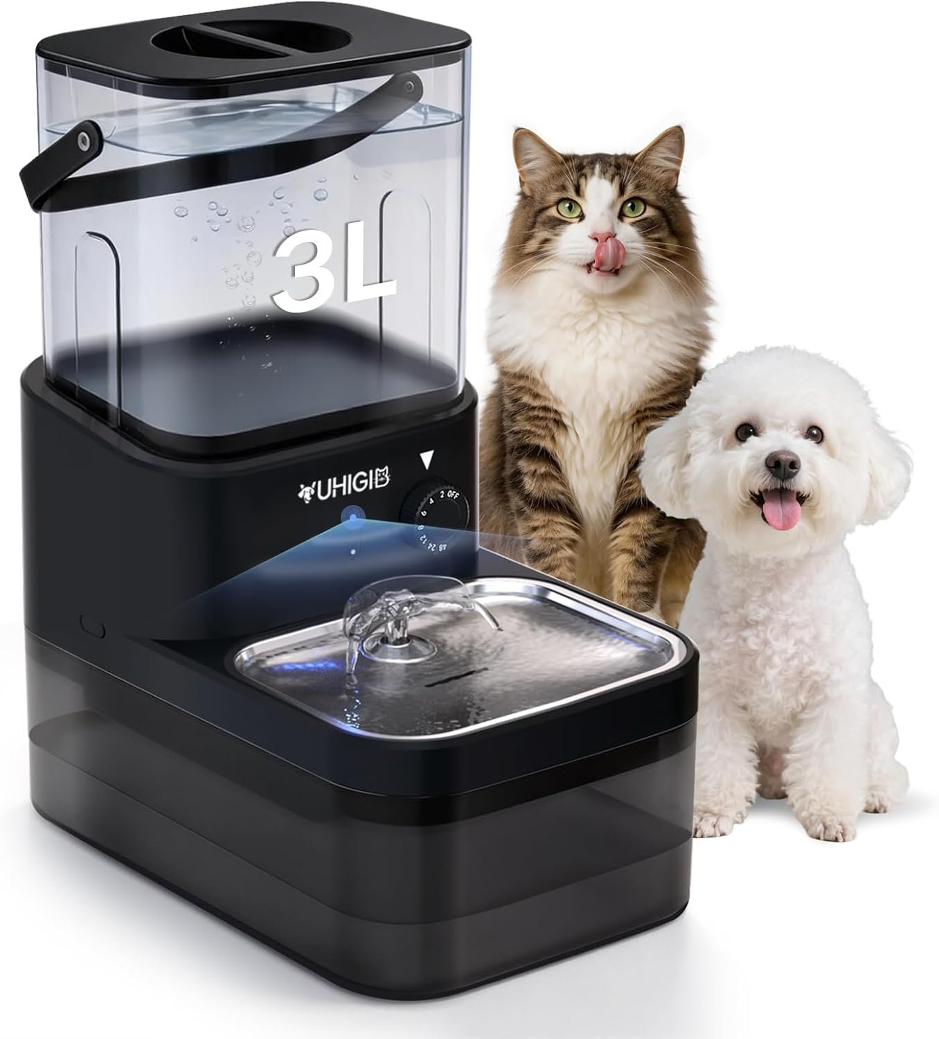 Wireless Cat Water Fountain, Wastewater Separation No Filter Pump 3L Automatic Cat Water Dispenser Ultra Quiet Stainless Steel Radar Sense Pet Water Fountain for Cats Small Dogs Multiple Pets Indoor