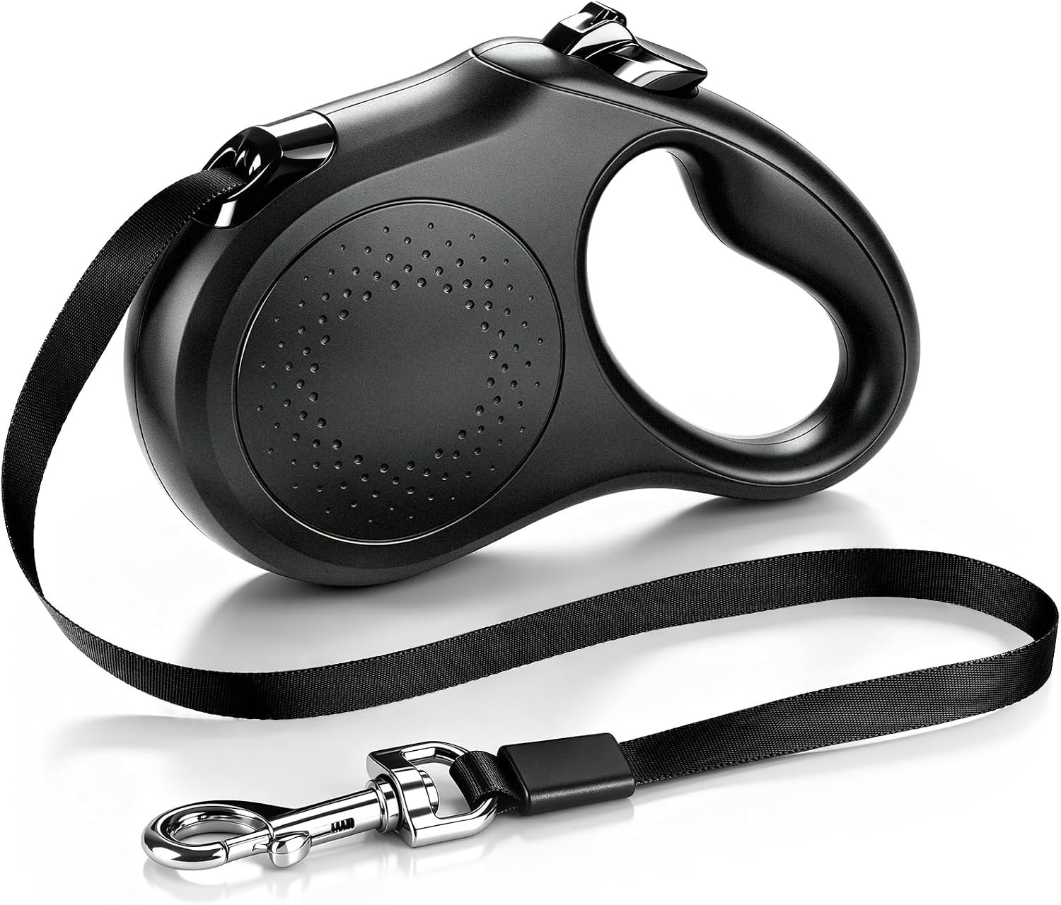Retractable Dog Leash, 16 FT Strong Nylon Tape for Small and Medium Dogs up to 55 lbs, 360° Tangle-Free Design, One-Hand 3-Mode Brake & Lock, Ergonomic Non-Slip Handle, Black