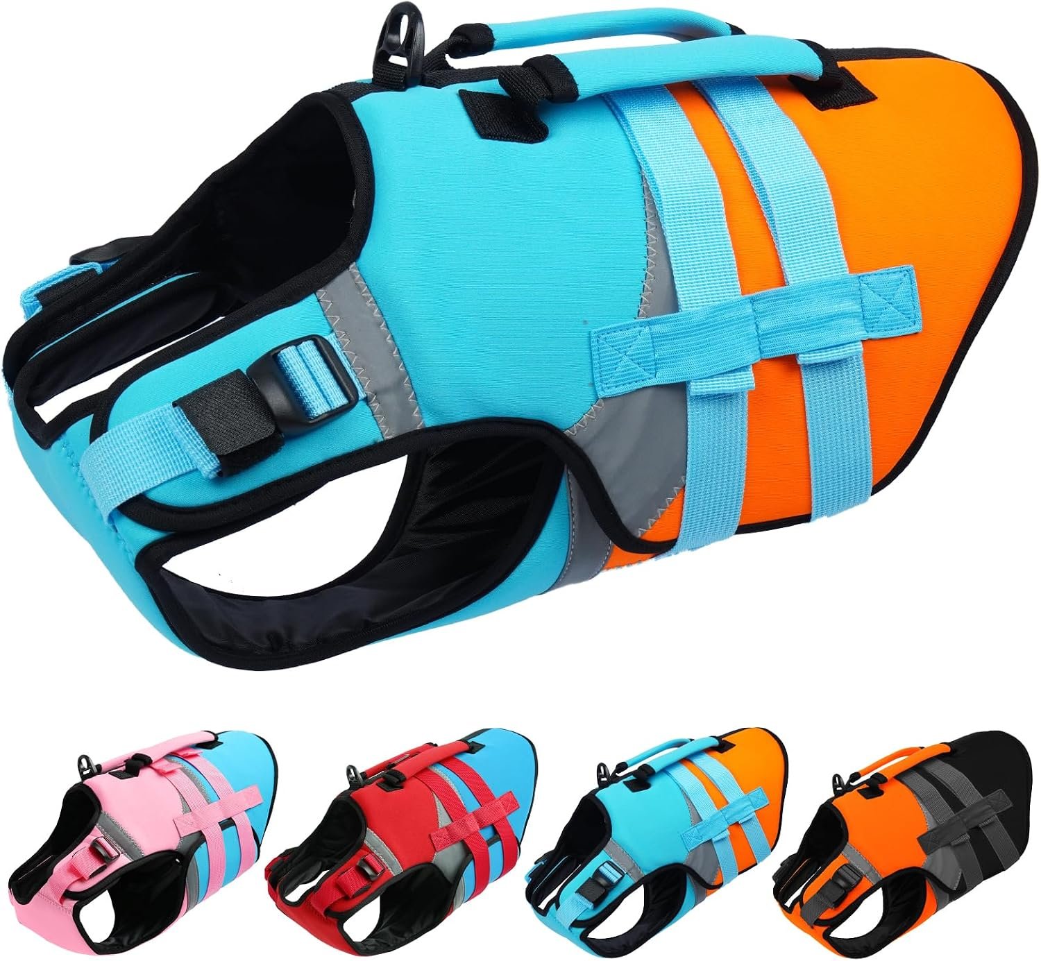 Kuoser Dog Life Jacket with Rescue Handle, High Flotation Dogs Swim Vest with Reflective Strips,Adjustable Dog Life Vest for Swimming, Boating, Pool&Beach, Doggy Lifejacket for Small Medium Large Dogs