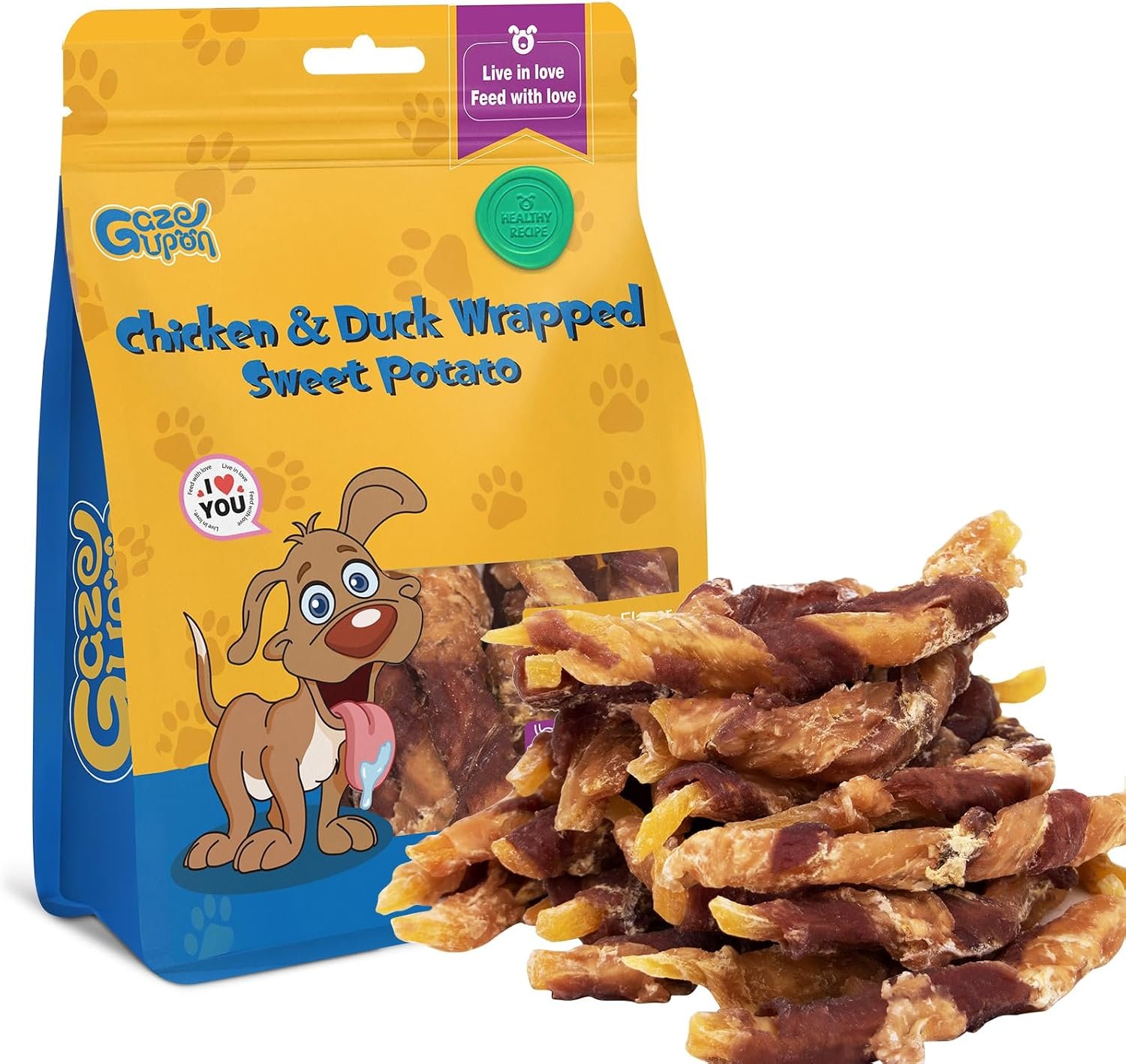gazeupon Dog Treats, Chicken & Duck Wrapped Sweet Potato, Rawhide Free