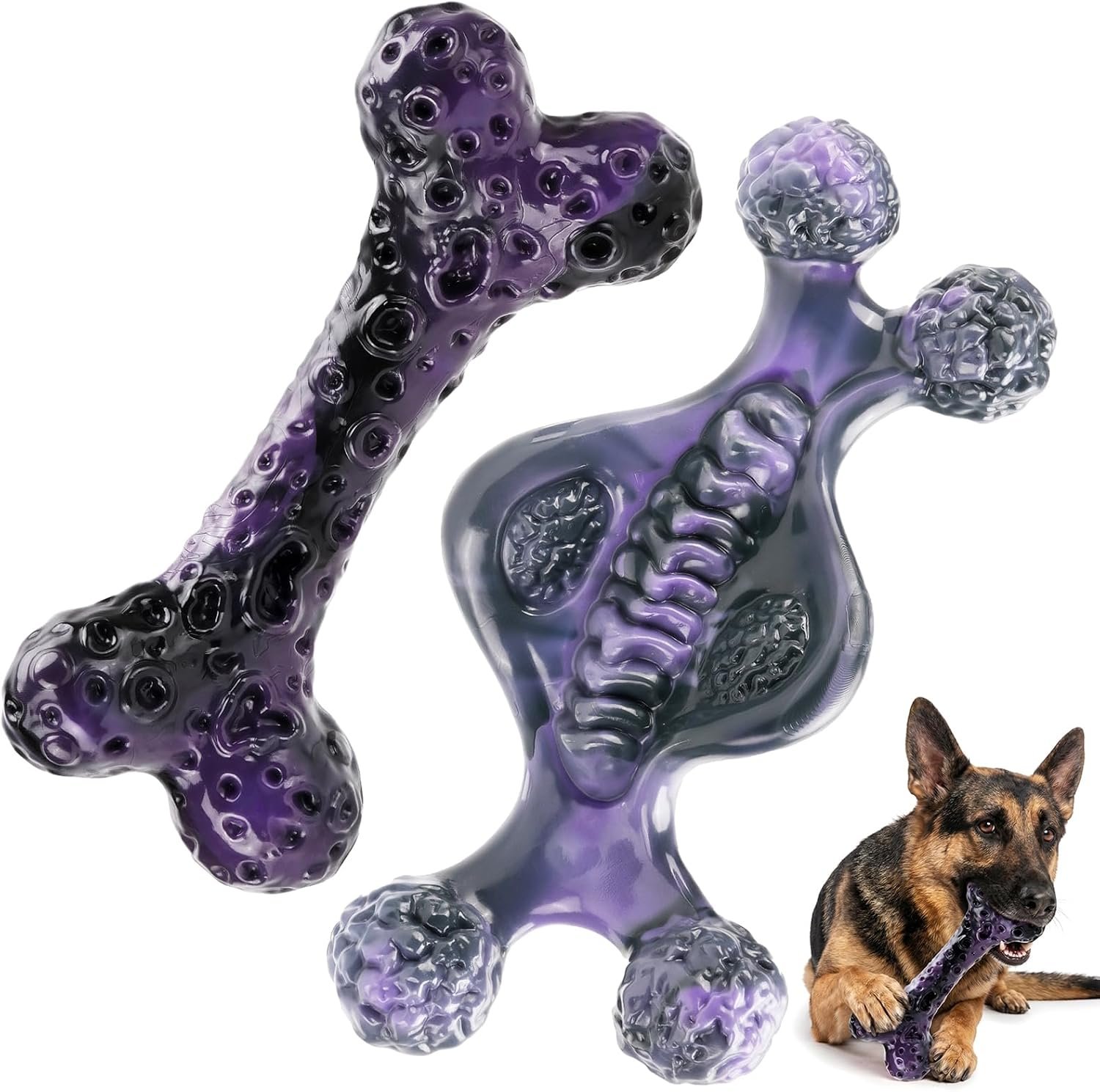 2-Pack Dog Toys for Aggressive Chewers 25-90lbs, Mild Bacon Flavor