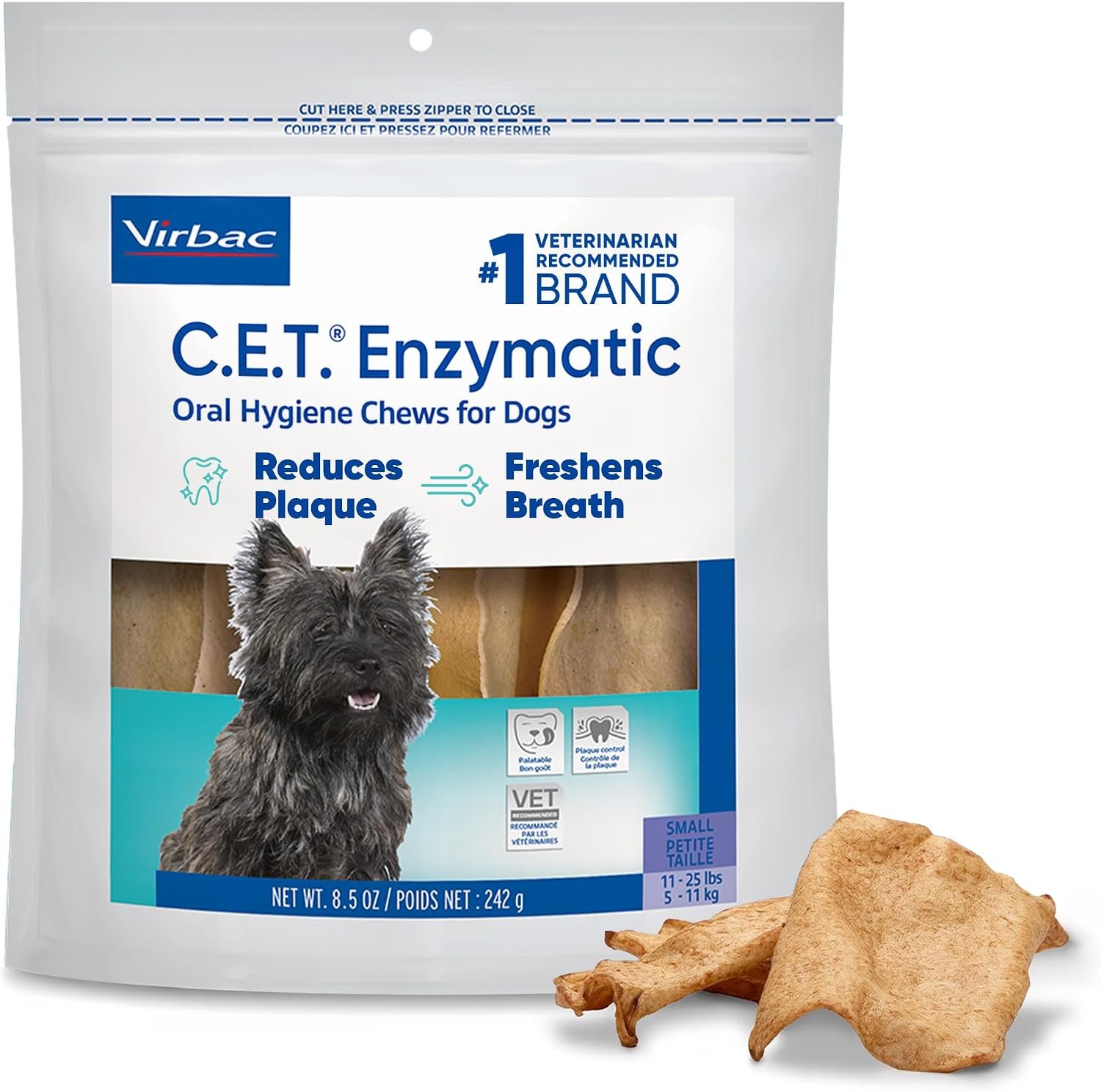 Virbac C.E.T. Enzymatic Oral Hygiene Chews for Dogs, Tartar Control, Small