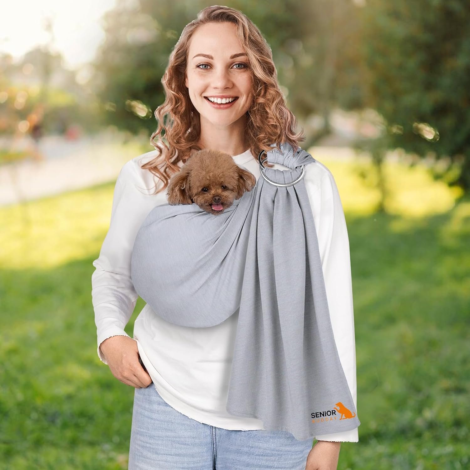 Dog Sling Carrier for Small Dogs, Adjustable Cat Sling Carrier, Light Gray
