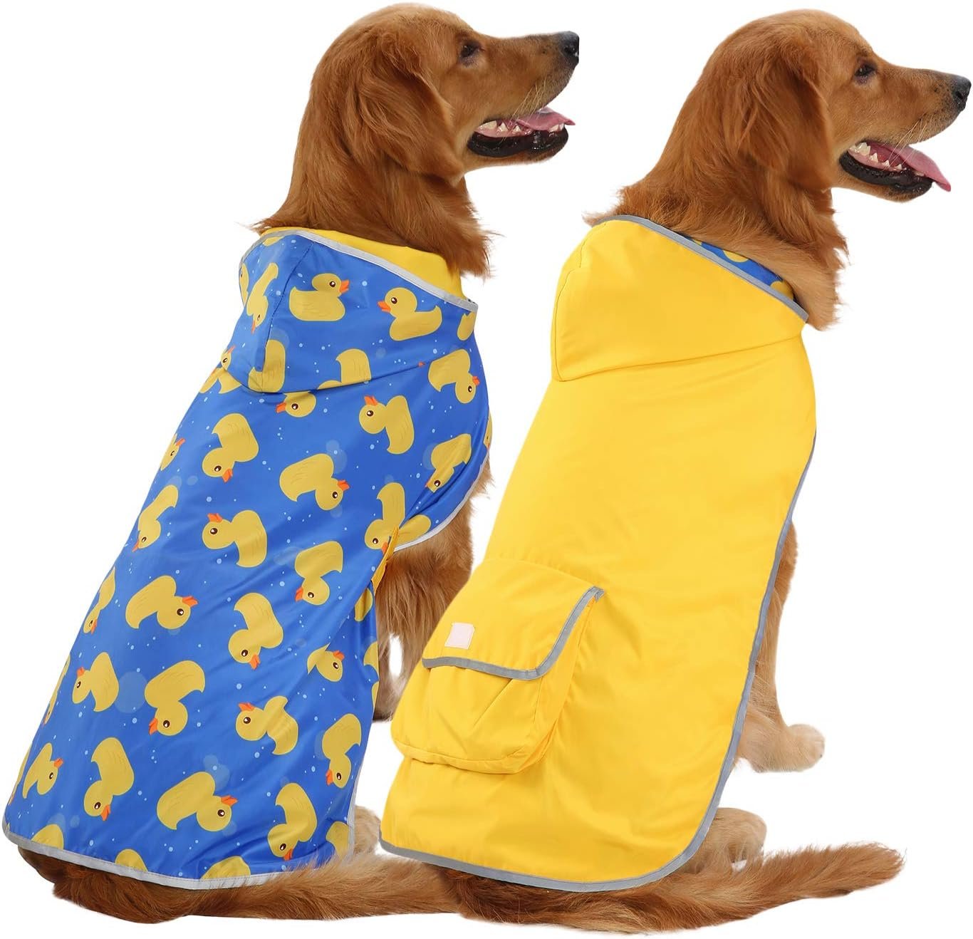 HDE 2-in-1 Reversible Dog Raincoat Hooded Poncho Rain Jacket YLW Duck L