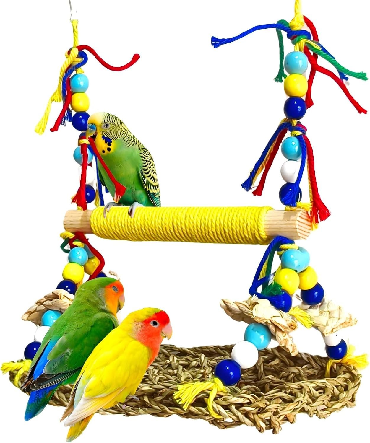Parakeet Swing Toys Natural Bird Grass Mat,Parrot Swing Perch