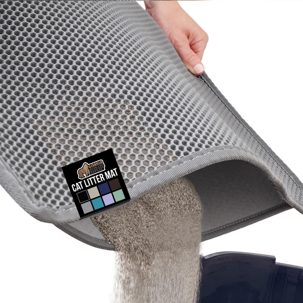 GORILLA GRIP Honeycomb Cat Litter Box Mat, Soft on Paws, 24×15, Gray