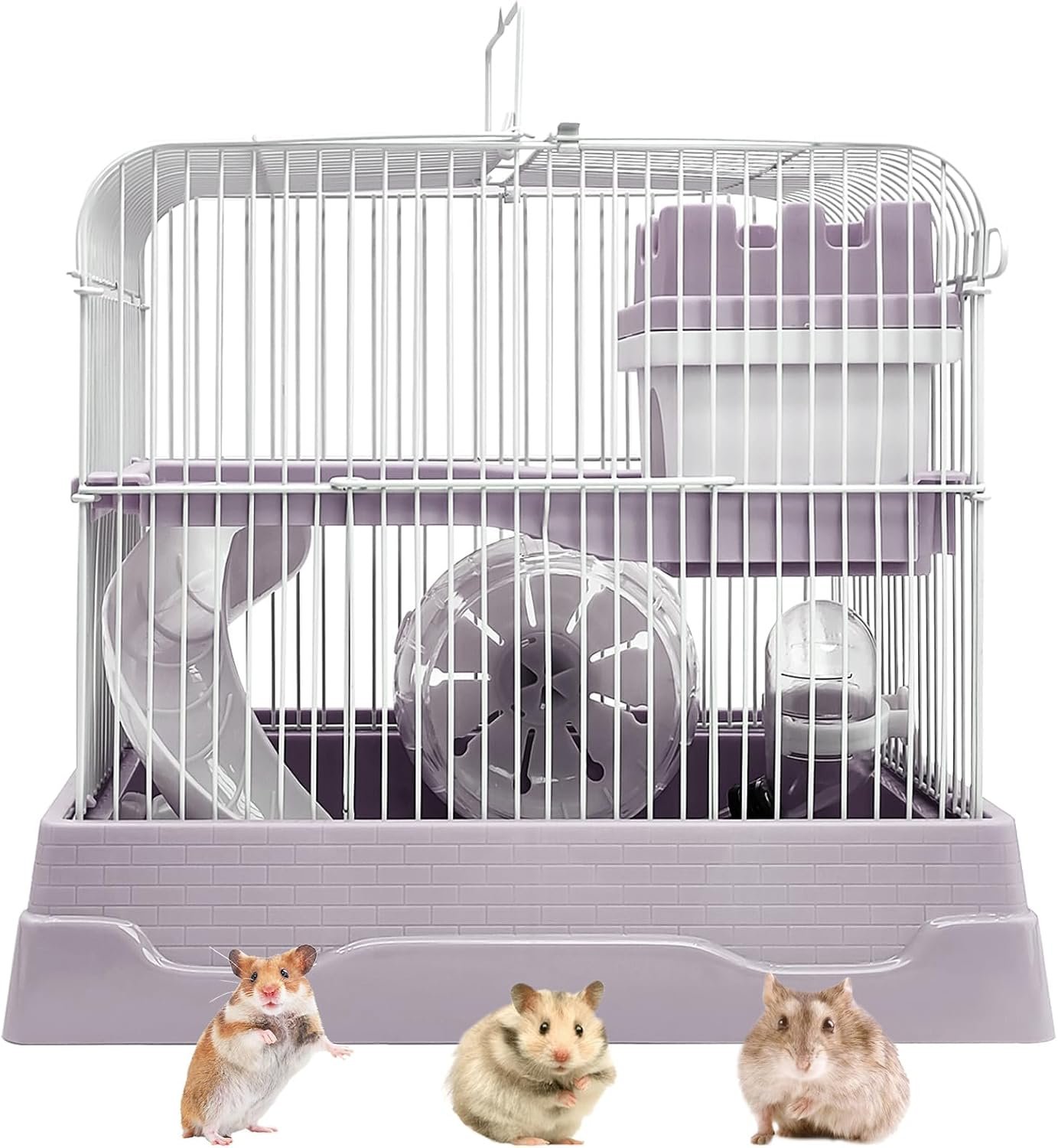 PINVNBY 2-Tier Dwarf Hamster Cage, Hamsters Travel Cage Portable Mouse Cages with Running Exercise Wheels, Water Bottle and Food Dish for Hamster Mouse Rat (Gray)