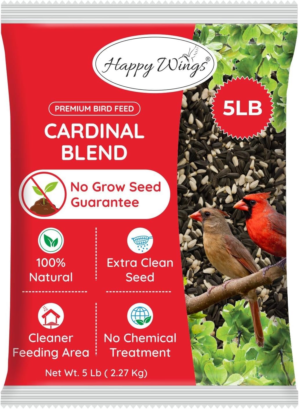 Happy Wings 5LB Cardinal Blend Bird Food Mix, Sunflower & Safflower Seeds
