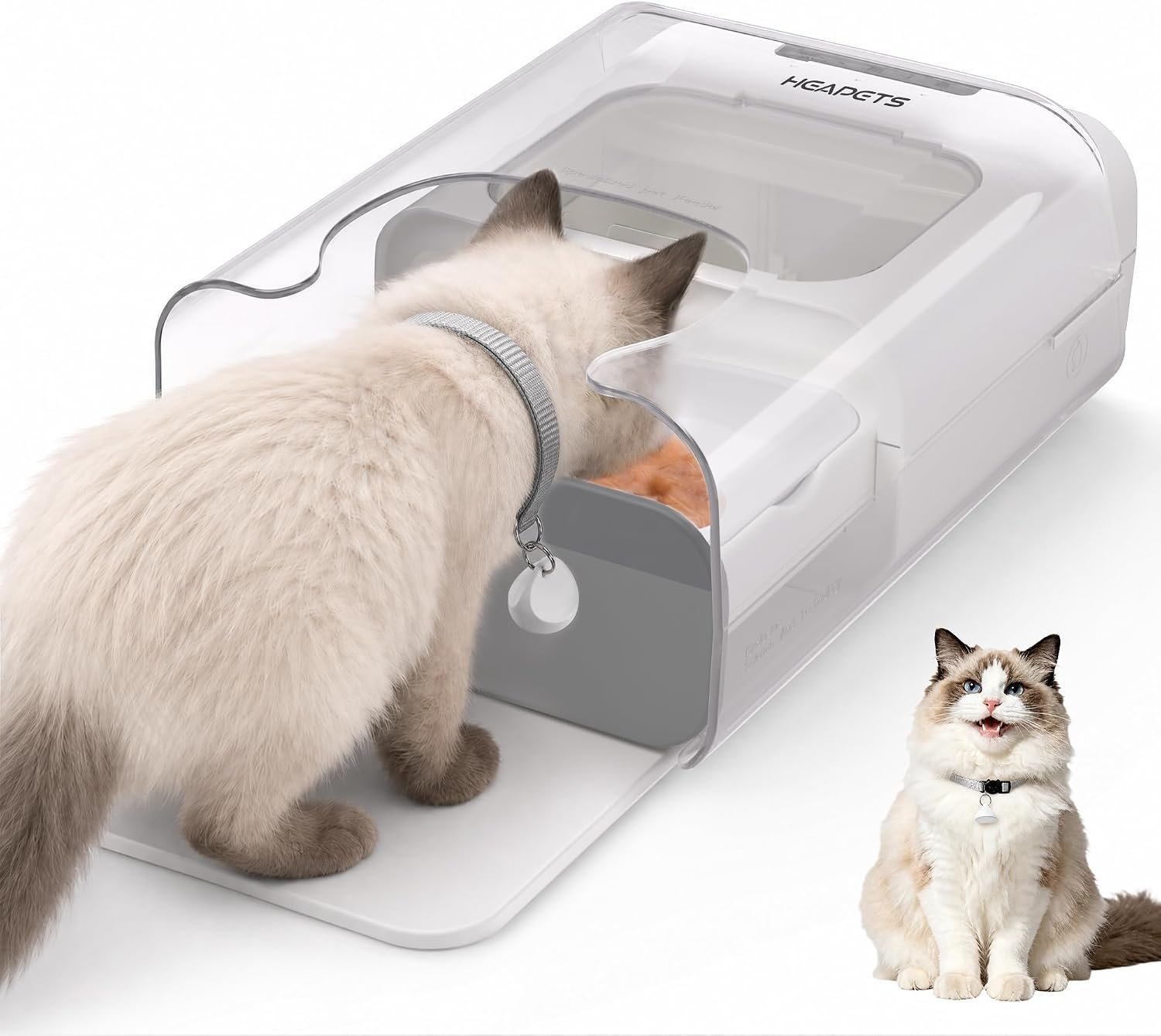 HEAPETS RFID Automatic Cat Feeder with Collar Sensor, Anti-Stealing Food Dispenser with Sealed Lid for Wet Dry Food and Different Diet for Multi-Pet Home, Auto Pet Feeder for Cats & Small Dogs, White