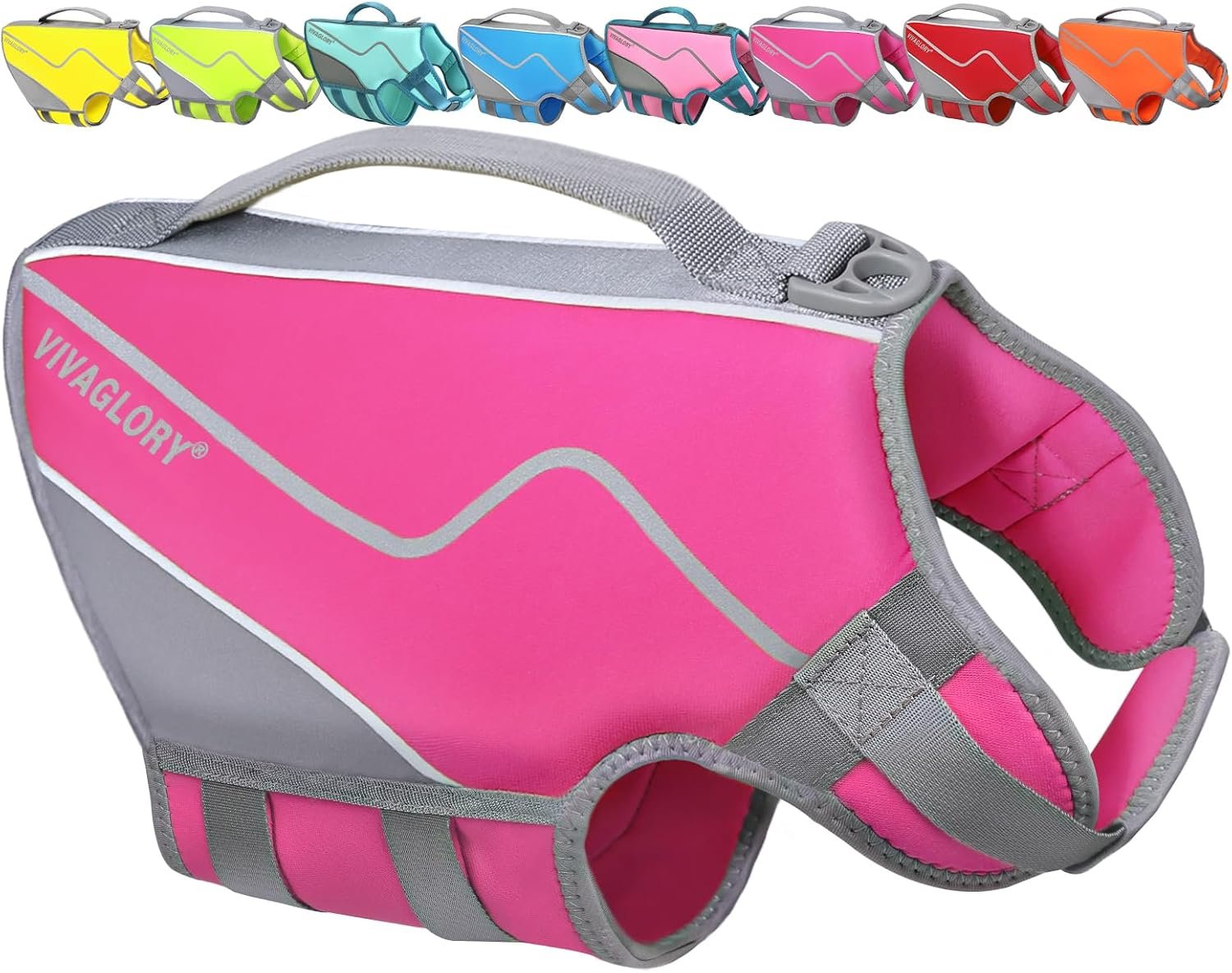 VIVAGLORY Dog Life Vest Neoprene Dog Swim Vest, M, Pink