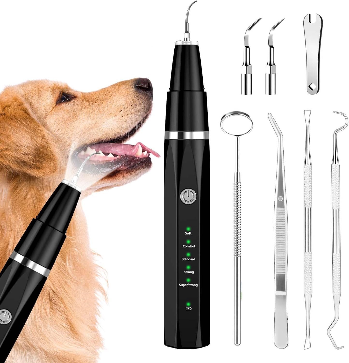 Ni-SHEN Plaque Remover for Teeth – Pet Ultrasonic Cleaner – Teeth Cleaning Kit for Tartar and Stains – Suitable for Dogs and Cats (Black)