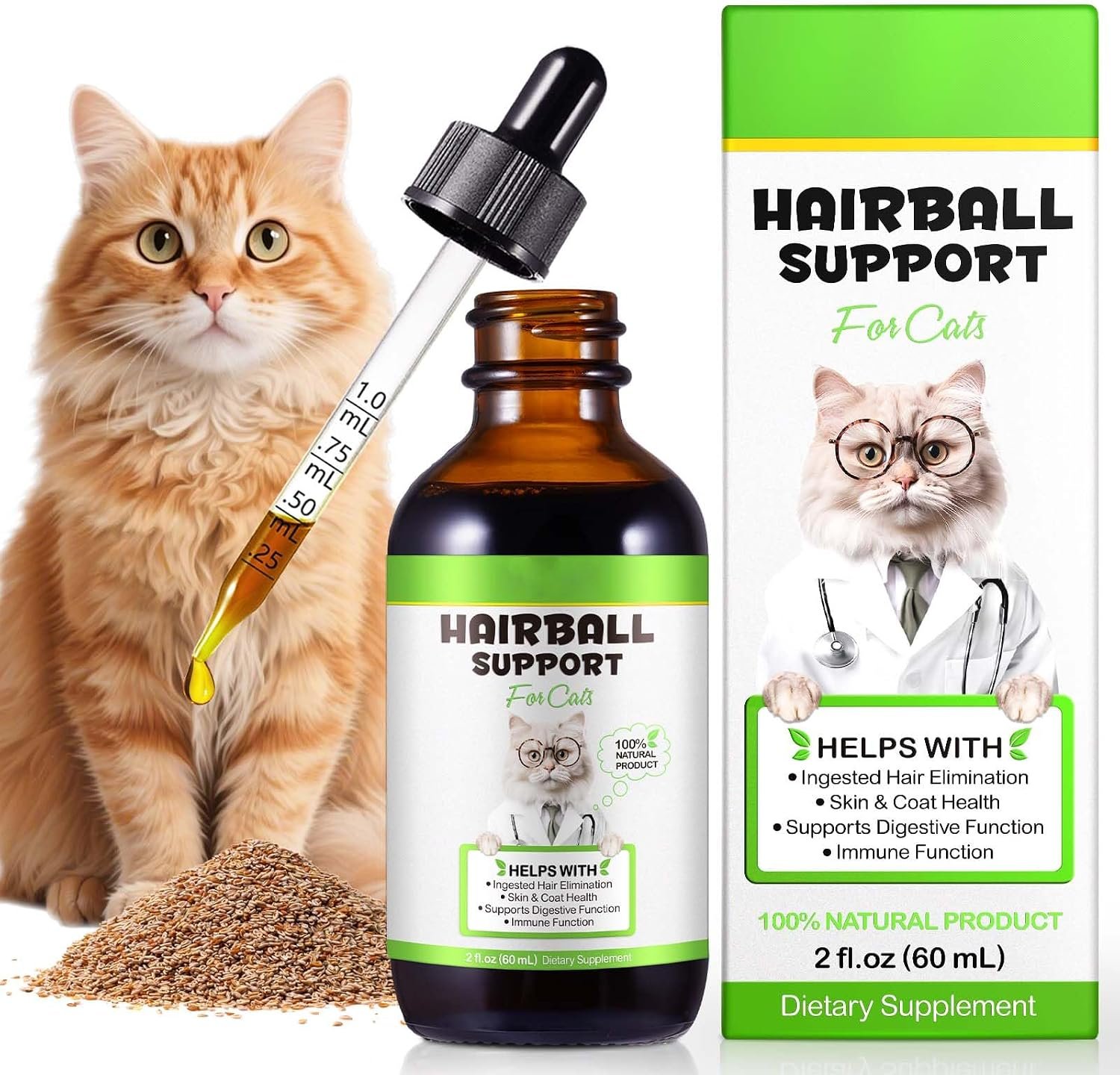 Cat Hairball Remedy Drops, Hairball Treatment for Cats, Supports Skin & Coat, Digestion, Cat Furball Treatment, Helps Eliminate and Prevent Hairballs for Indoor Cats and Kittens, 2 fl oz