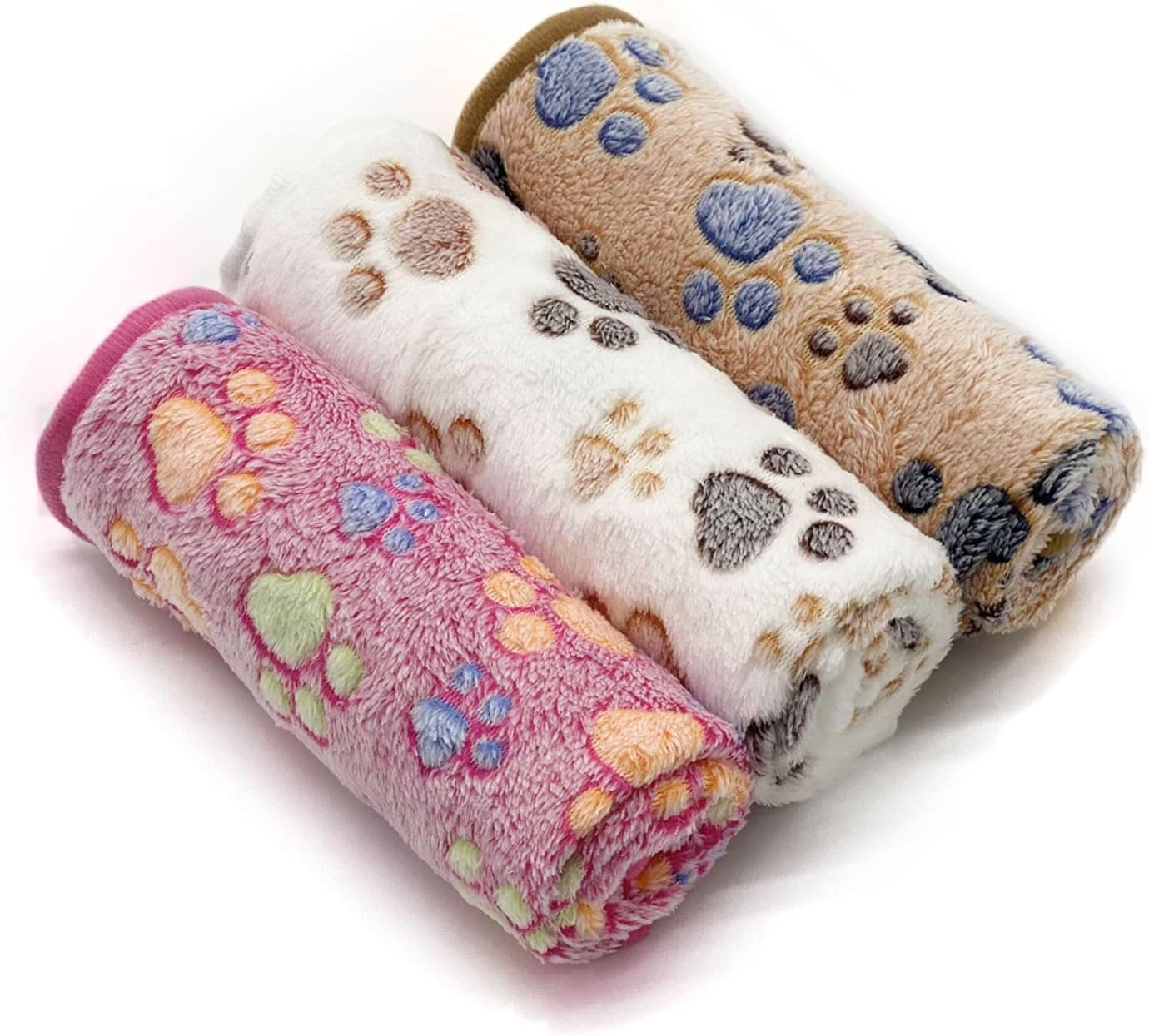 SORKUT 1 Pack 3 Puppy Dog Blankets Super Soft Warm Sleep Mat Fluffy Premium Fleece Pet Blanket Flannel Throw for Dog Puppy Cat – Paw Print Beige/Pink/Brown Small(23″x15″)