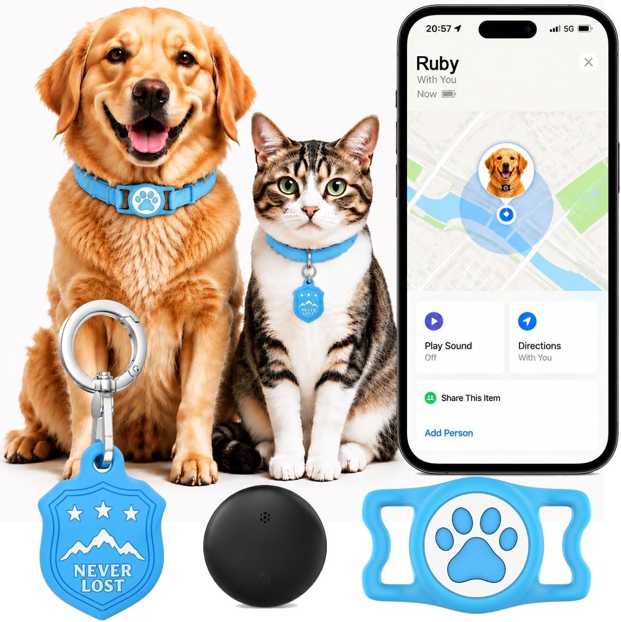 Dog Tracker with Apple Find My, GPS Pet Tracker for Dogs and Cats