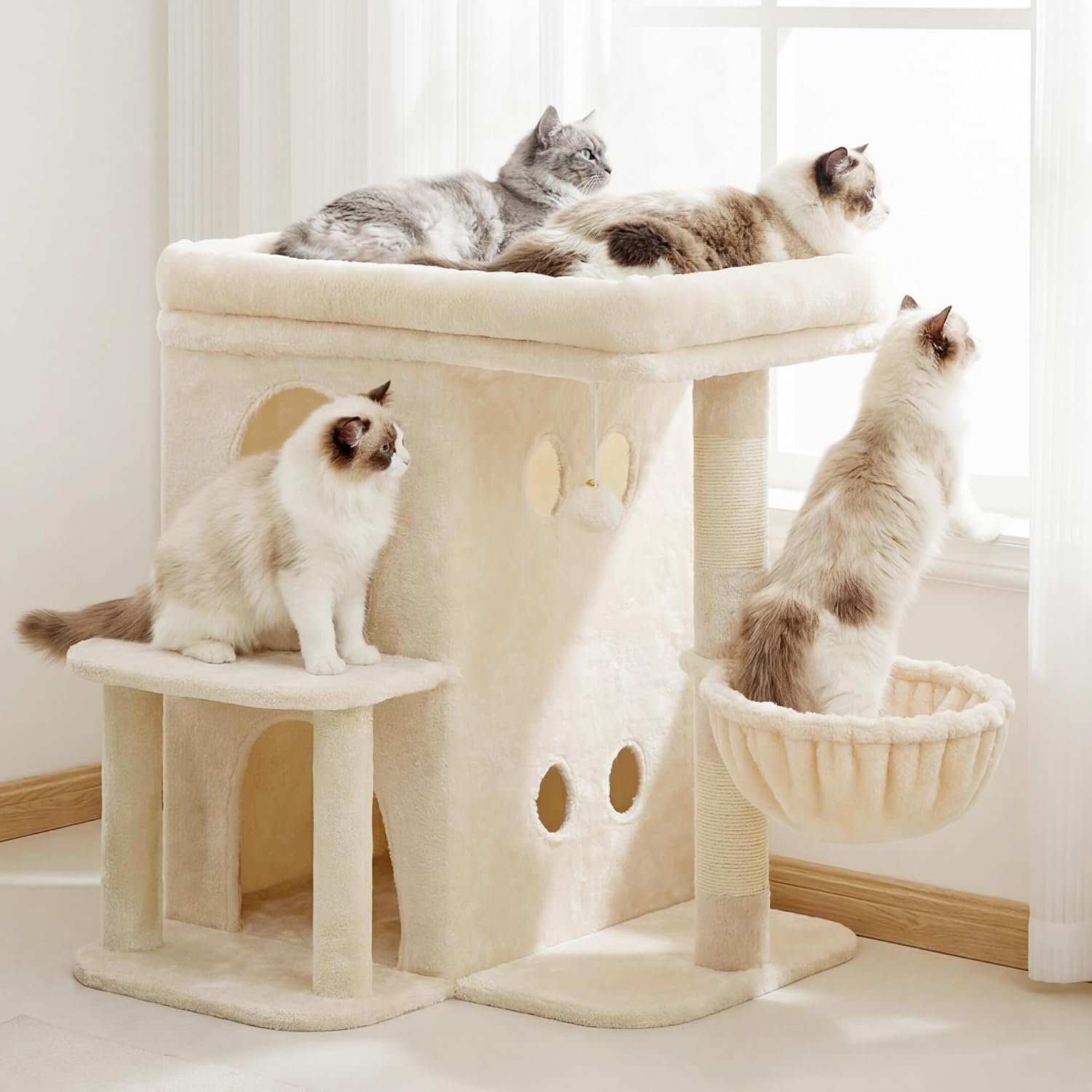 Heybly 25.6″ Cat Tree for Large Cats with Big Perch & Dual Condos HCT204SM