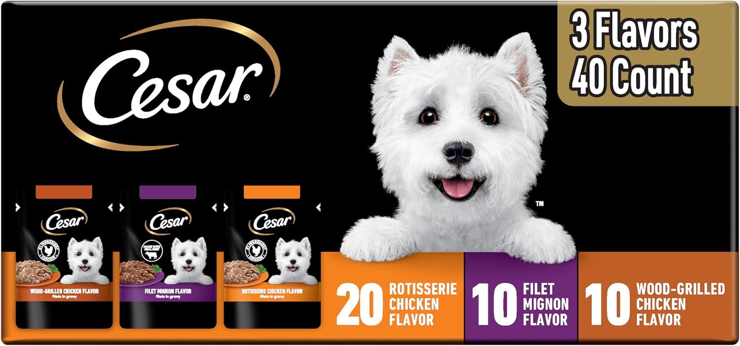 Cesar Mini-Pouch Wet Dog Food, Filet Variety Pack, 1.76 oz, 40 Count