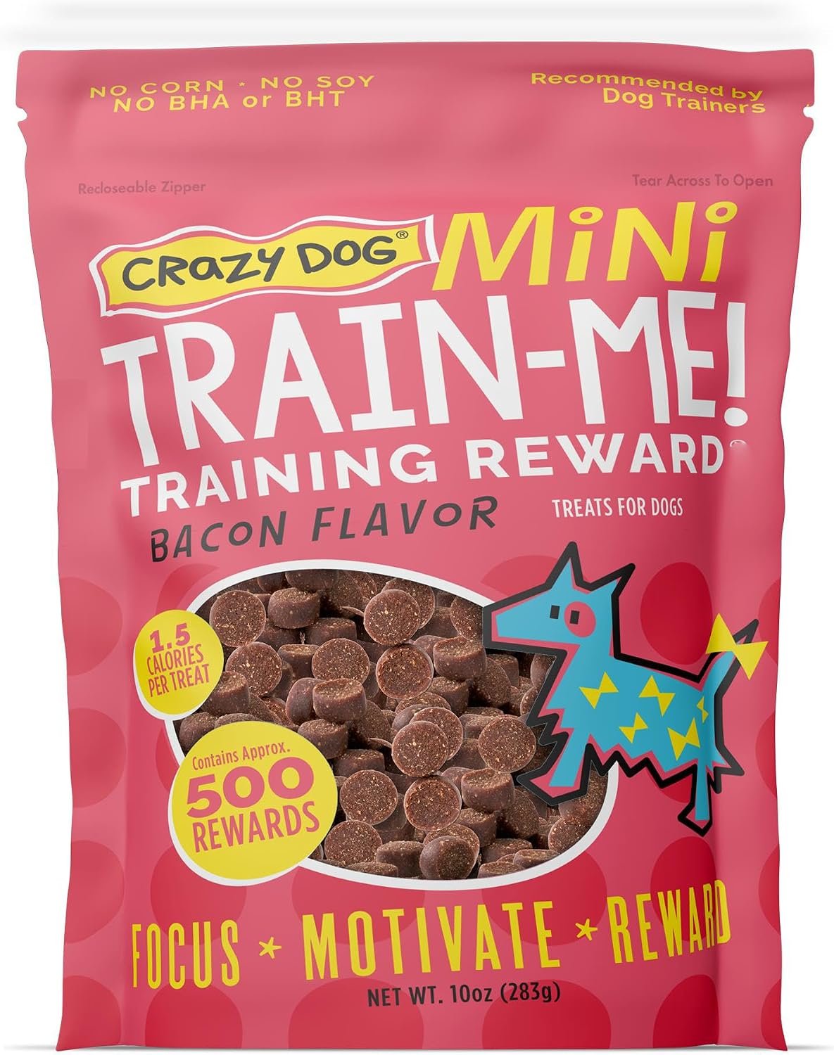 Crazy Dog Mini Train-Me! Training Treats 10 oz. Bag, Bacon Flavor, with 500 Treats per Bag, Recommended by Dog Trainers