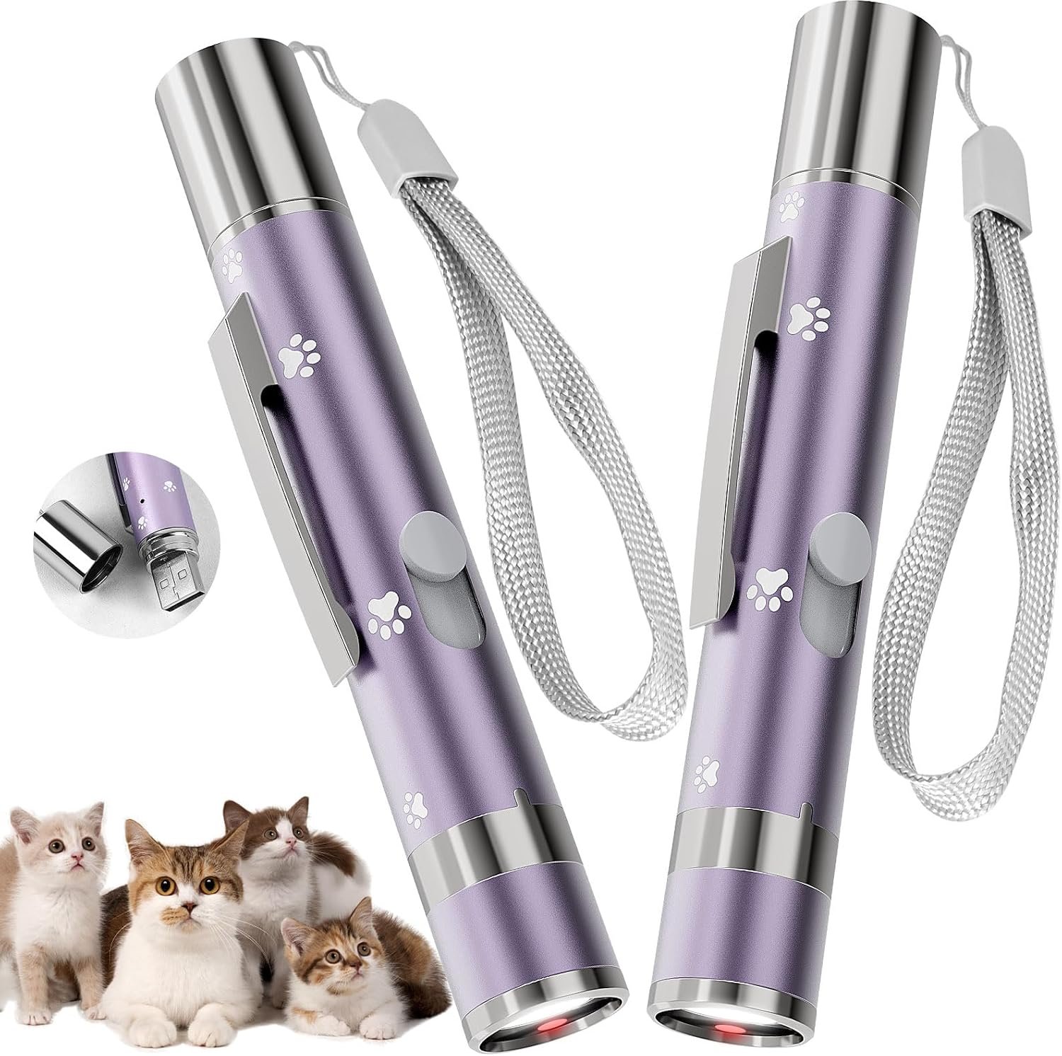 Cat Toys, 2 Pcs, Rechargeable, Interactive USB Chase Toy for Cats