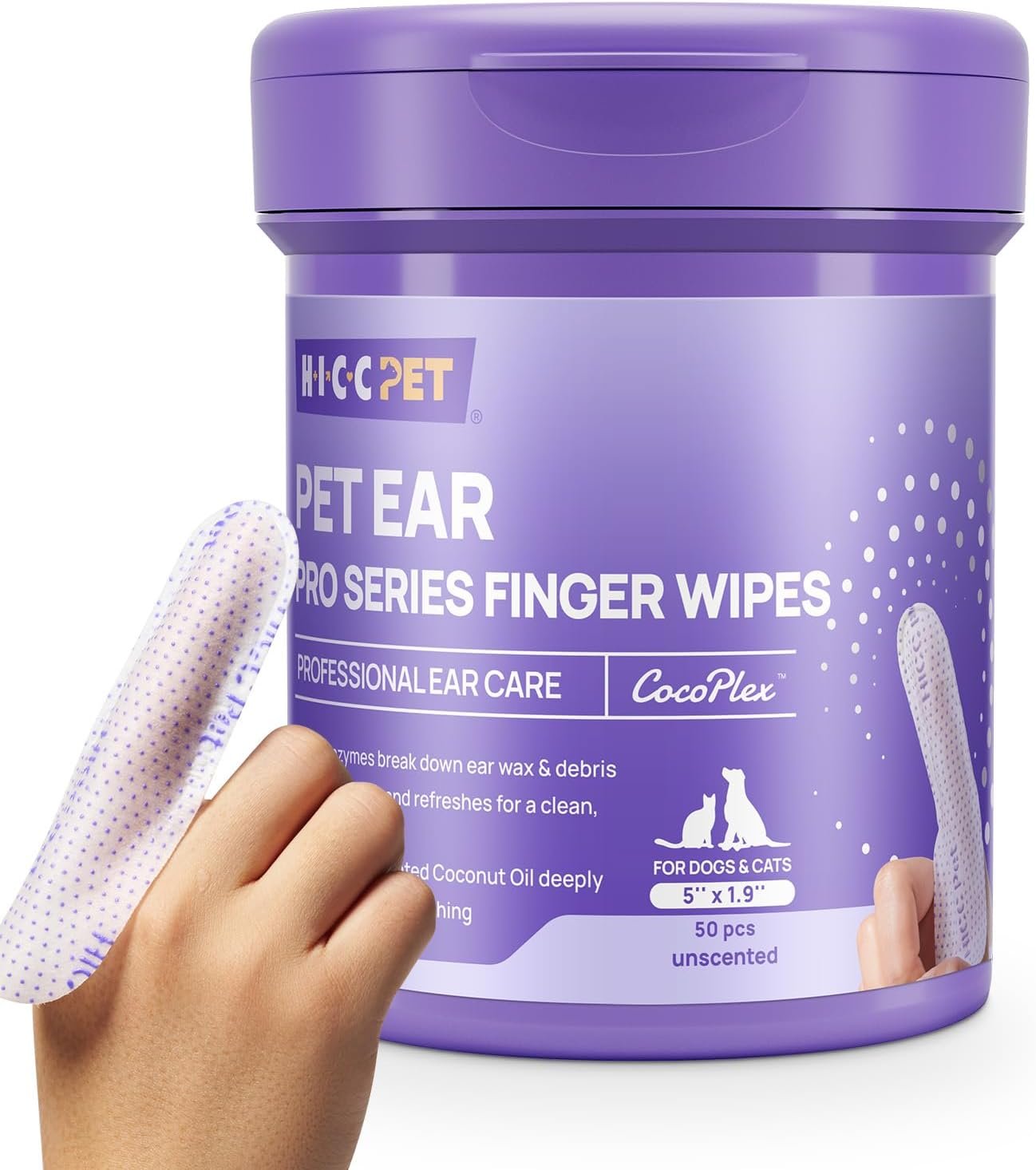 HICC PET Ear Cleaner Finger Wipes PRO Series for Dogs and Cats