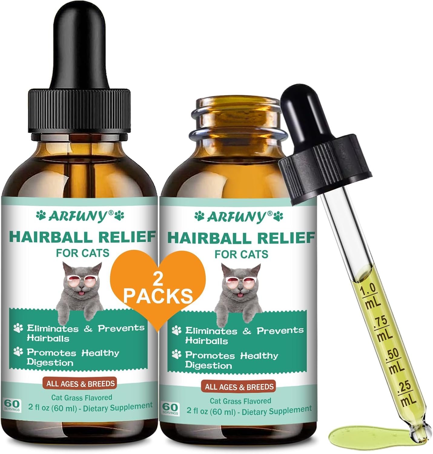 2-Pack Hairball Treatment for Cats, Cat Hairball Remedy, 120ML | Hairball Relief for Cats, Health Digestion, with Psyllium Husk, Flaxseed, Cat Grass, for All Cats, Cat Grass Flavor