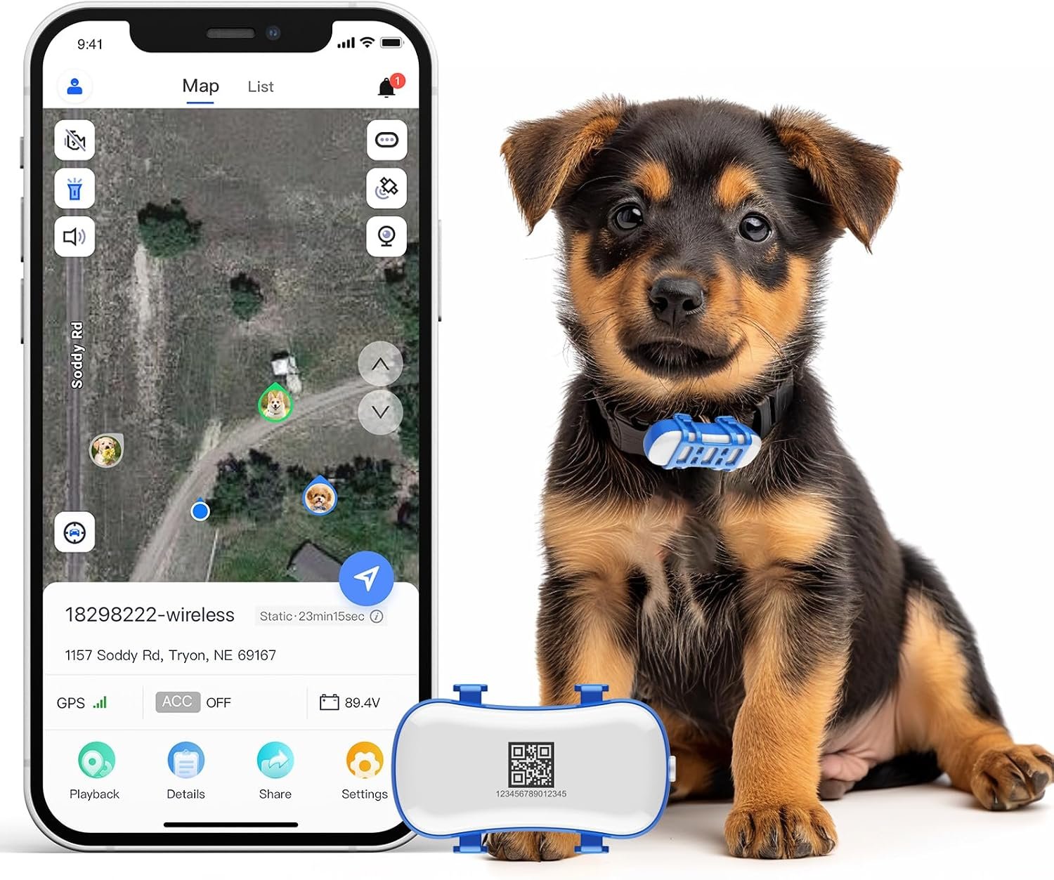 wanwaytech Pet GPS Tracker (for Dogs) — Real-time Location Tracking, Unlimited Range, Waterproof Design, Smart Activity Monitor, Built-in SIM Card (Subscription Required)