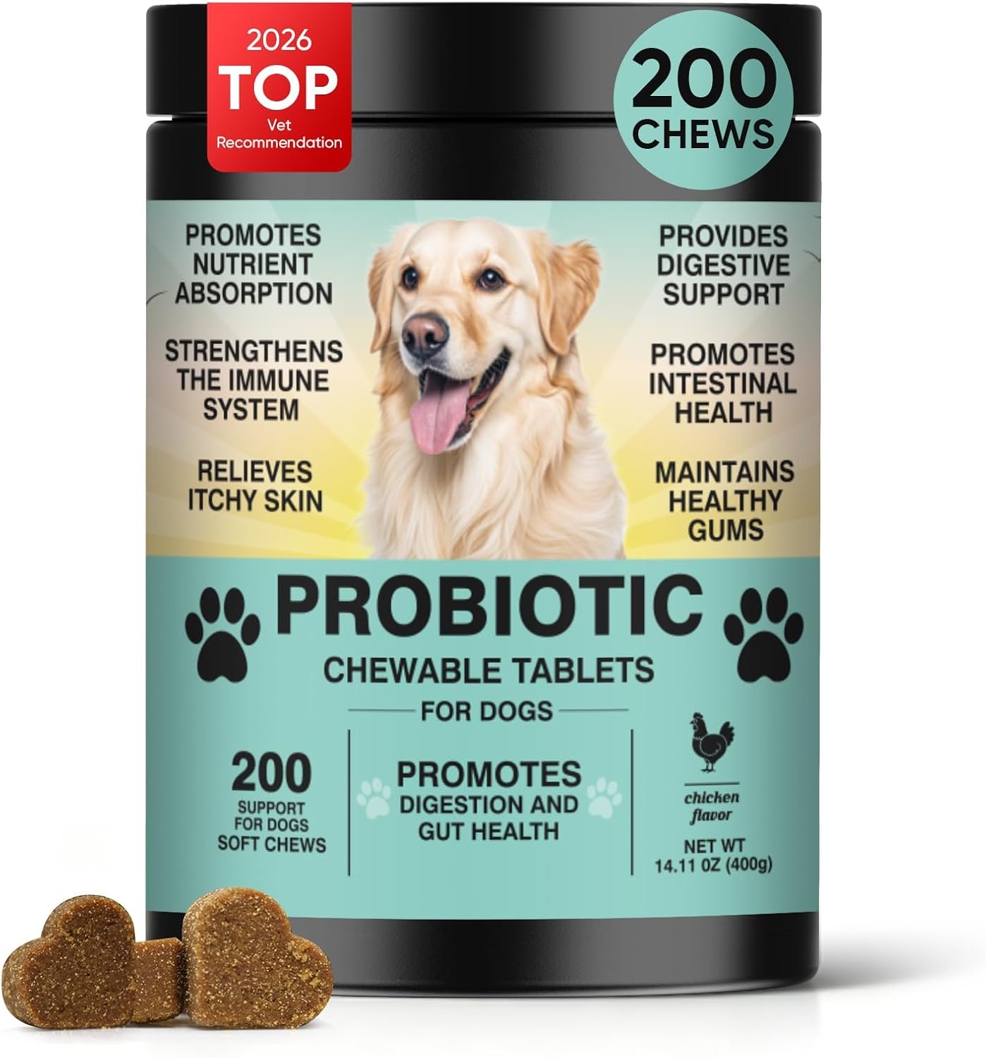 Probiotics for Dogs Gut Digestive Health Probiotic Chews 200 Ct Chicken