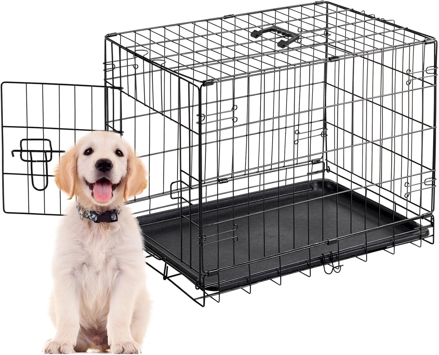 Small Dog Crate 30 Inch, Metal Wire Foldable Dog Cage Kennel
