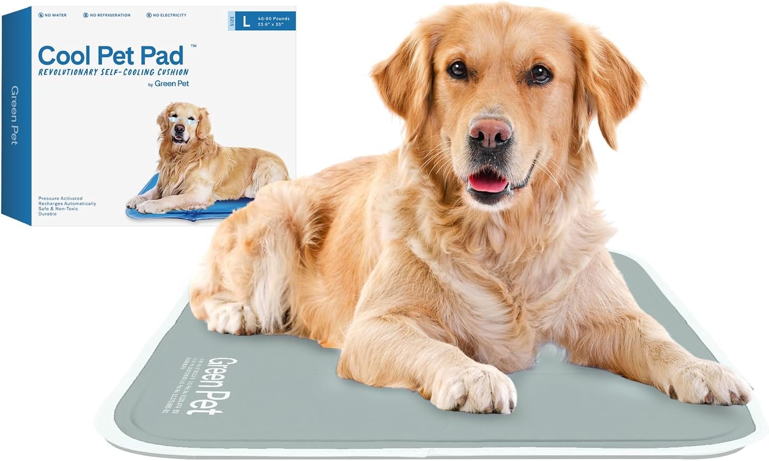 The Green Pet Shop Cool Pet Pad – Large, Sage Grey – Self-Cooling, Pressure Activated Mat for Dogs & Cats from 46-80 lbs – Non-Toxic Gel, No Water Needed