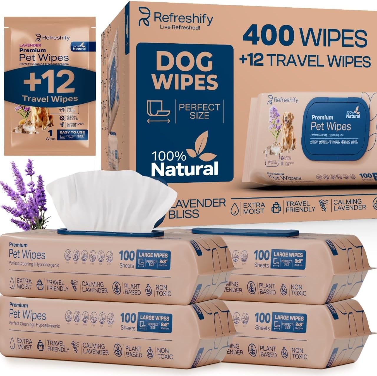 Dog Wipes for Paws and Butt (400 Ct) Plant Based Pet Wipes for Dogs & Cats