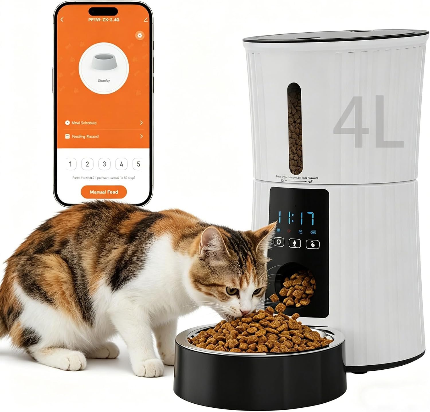 DUMOS 4L Automatic Cat Feeder, Dog Food Dispenser with APP Control, White